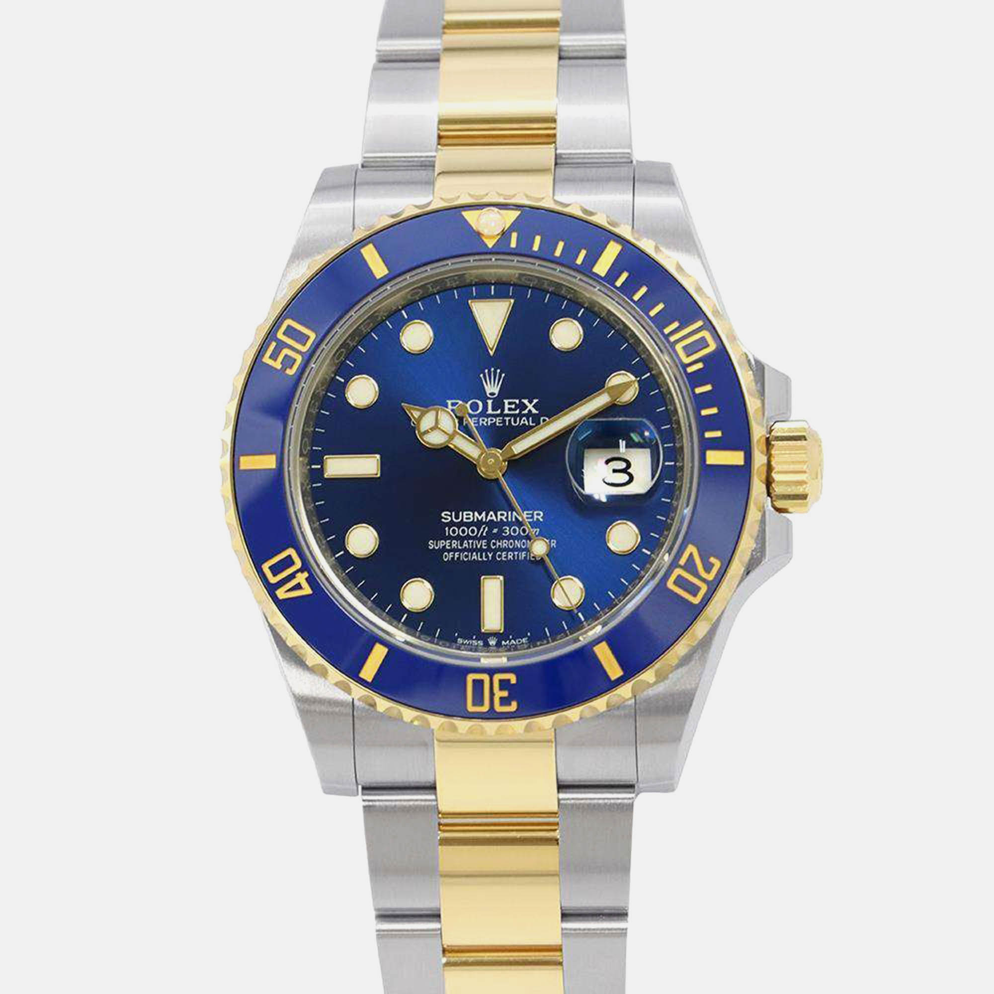 

Rolex Blue 18k Yellow Gold Stainless Steel Submariner Automatic Men's Wristwatch 41 mm