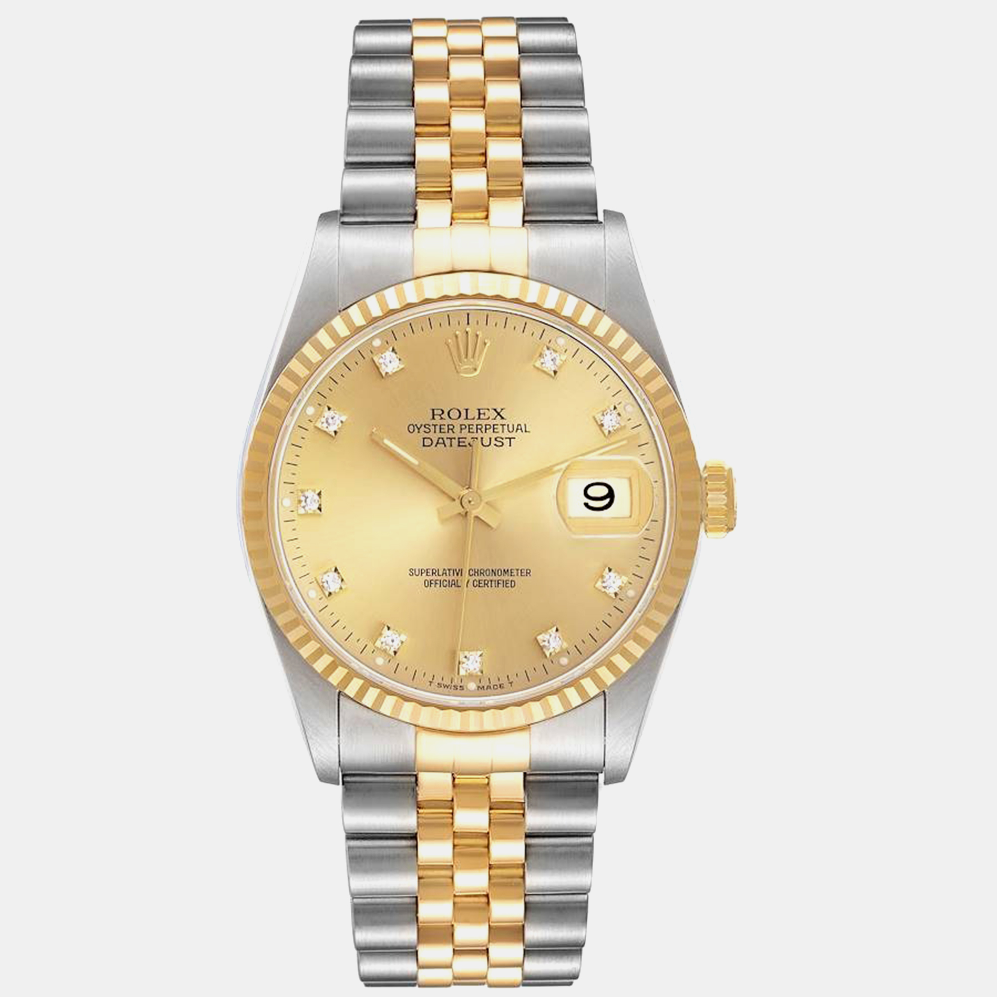 

Rolex Datejust Steel Yellow Gold Diamond Dial Men's Watch 36.0 mm