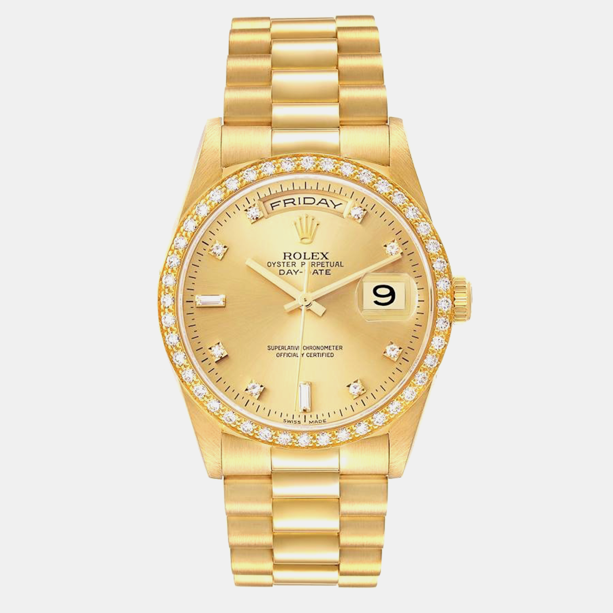 

Rolex President Day-Date Yellow Gold Diamond Men's Watch 36.0 mm