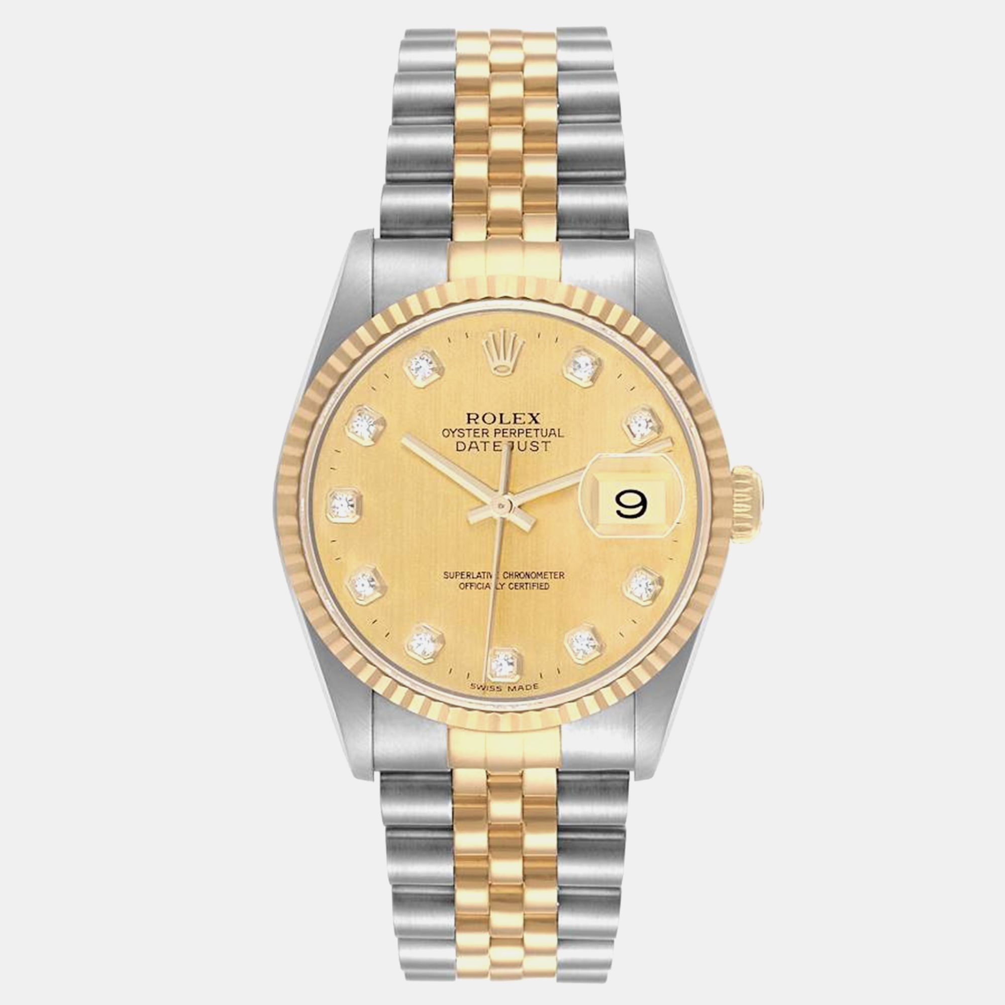 

Rolex Datejust Steel Yellow Gold Diamond Dial Men's Watch 36.0 mm