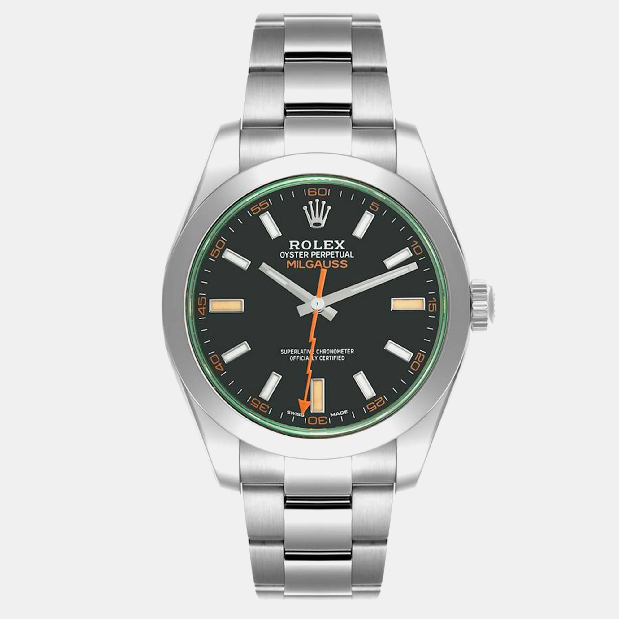 

Rolex Milgauss Black Dial Green Crystal Steel Men's Watch 40.0 mm