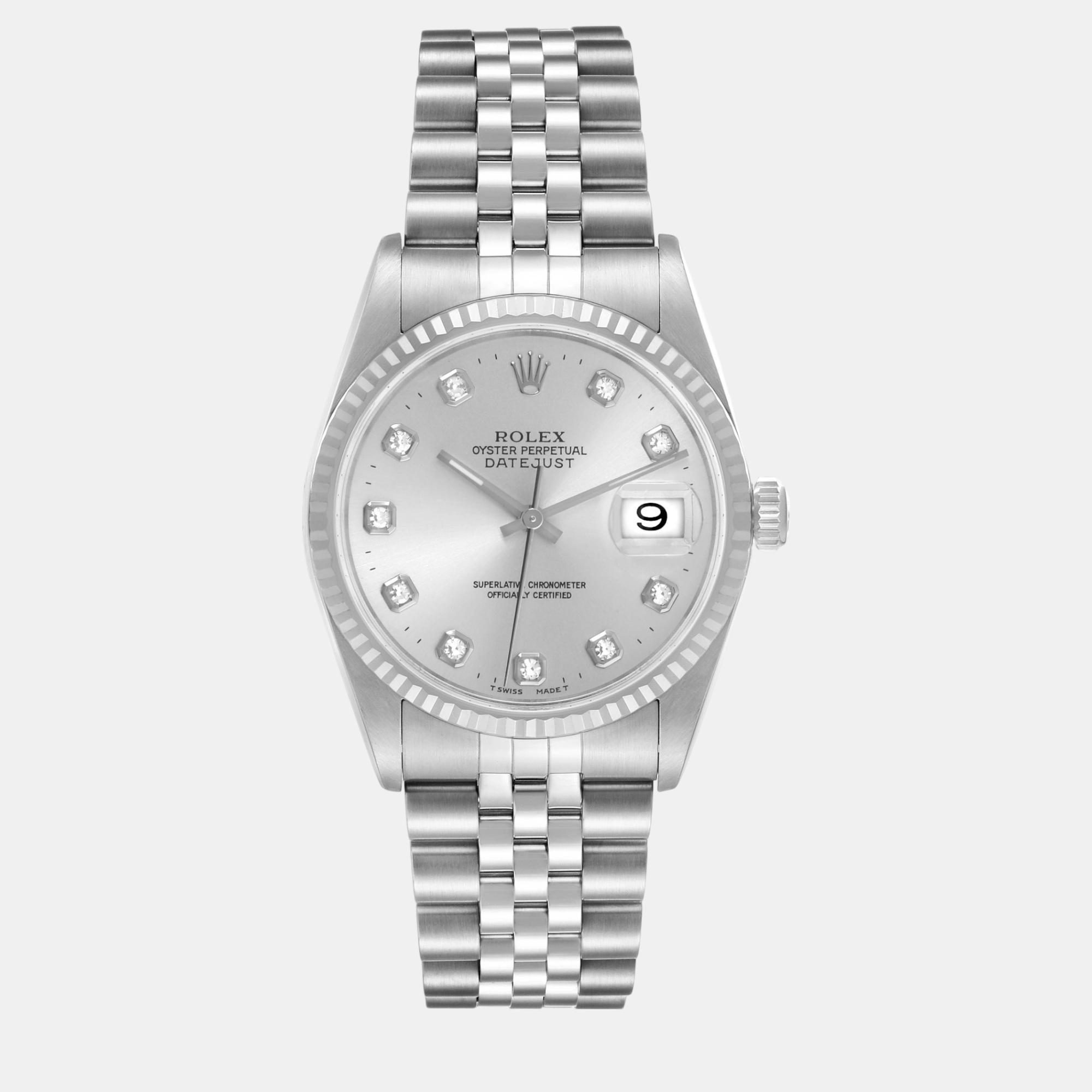 

Rolex Datejust Steel White Gold Silver Diamond Dial Men's Watch 36.0 mm