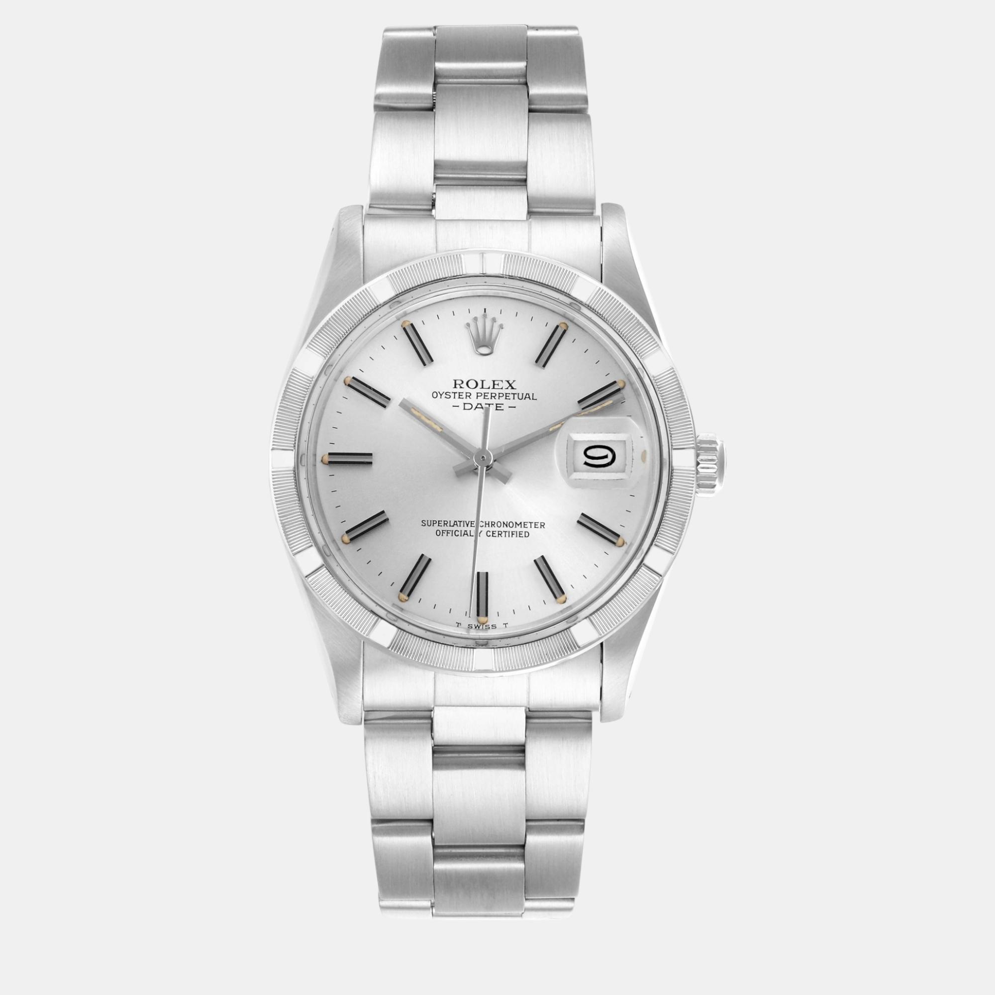 

Rolex Date Steel Silver Dial Vintage Men's Watch 34.0 mm