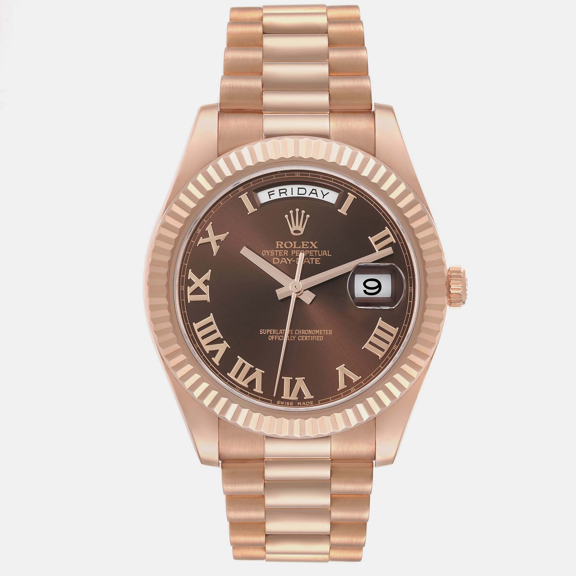 

Rolex Day-Date II Everose Chocolate Roman Dial Rose Gold Men's Watch 41.0 mm, Brown