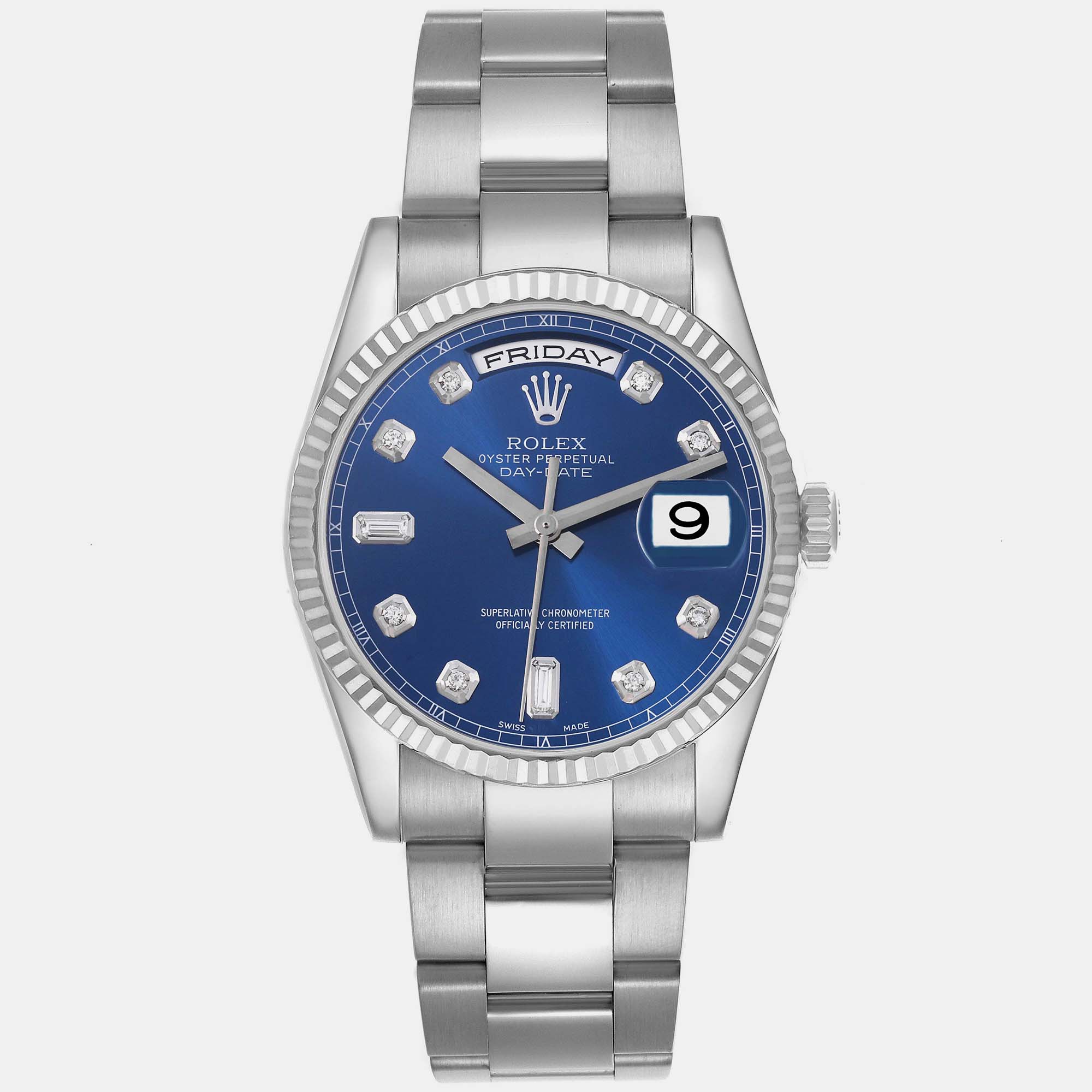 

Rolex President Day-Date White Gold Blue Diamond Dial Men's Watch 36.0 mm