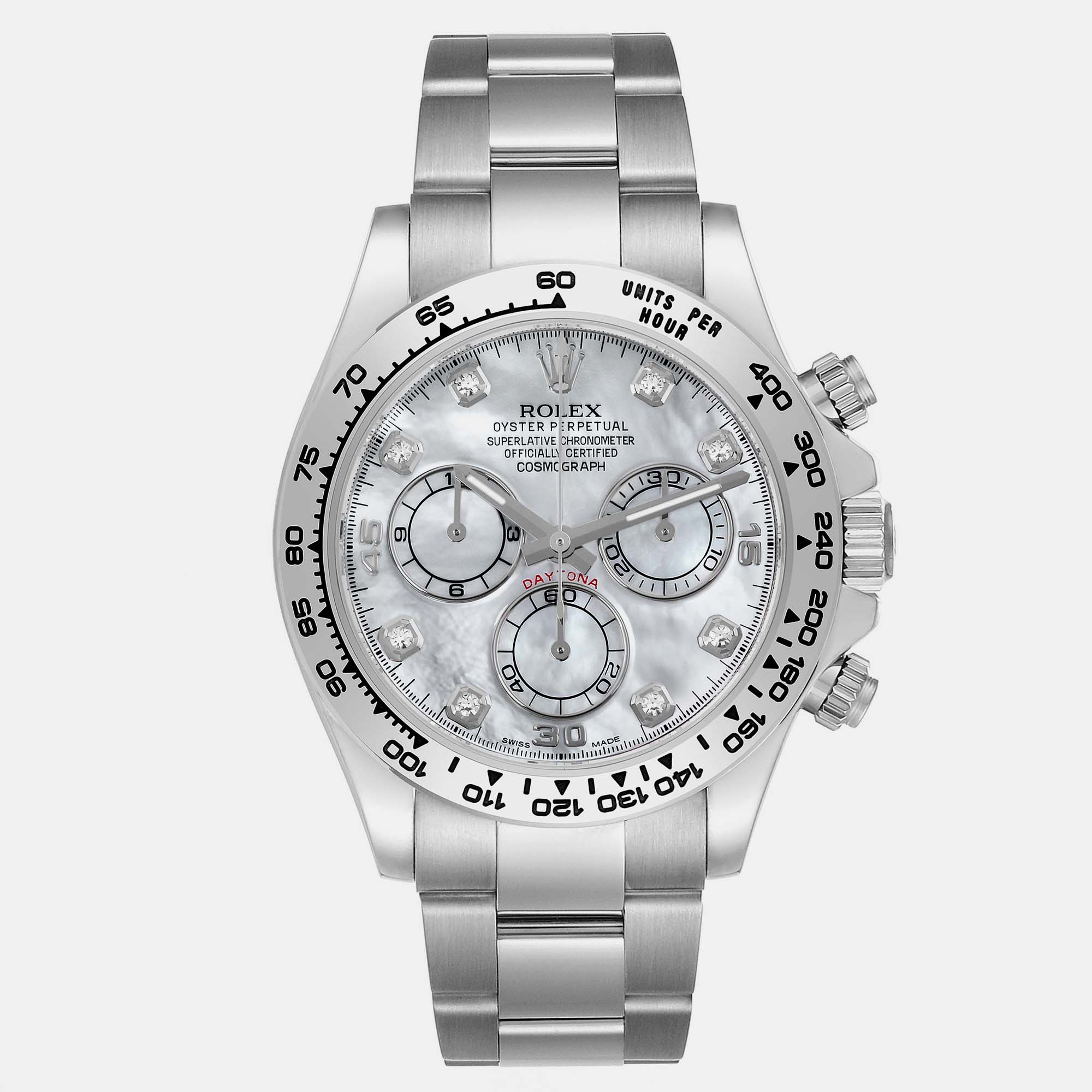 

Rolex Cosmograph Daytona White Gold MOP Diamond Dial Men's Watch 116509 40 mm, Silver