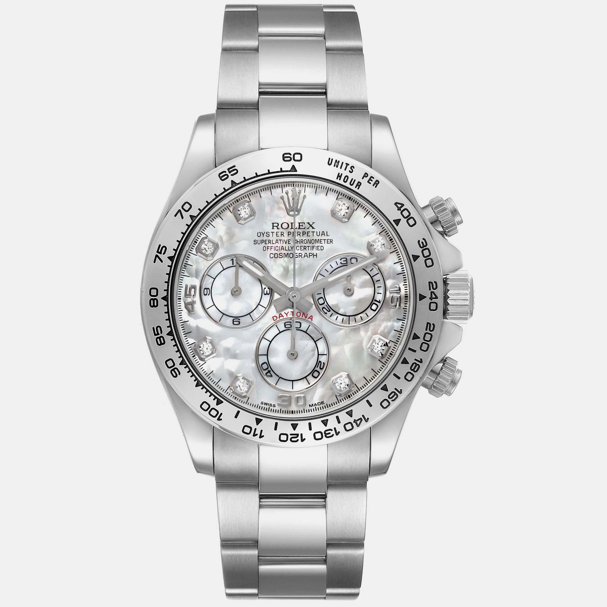 

Rolex Cosmograph Daytona White Gold MOP Diamond Dial Men's Watch 116509 40 mm, Silver