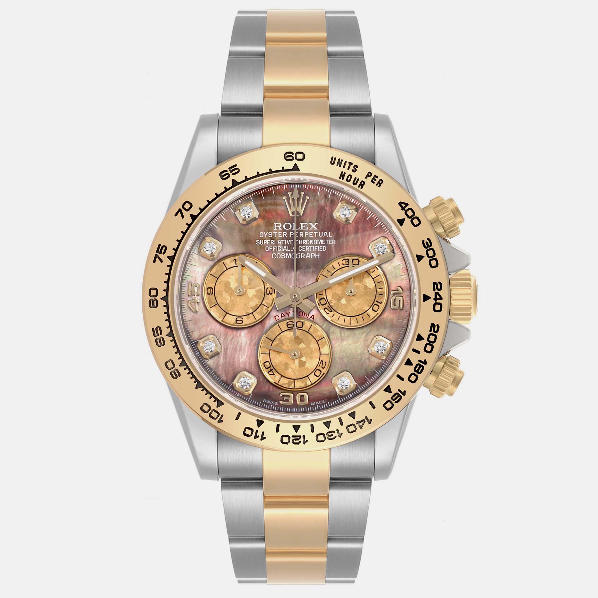 

Rolex Daytona Steel Yellow Gold Tahitian Mother Of Pearl Diamond Men's Watch 116503 40 mm, Black