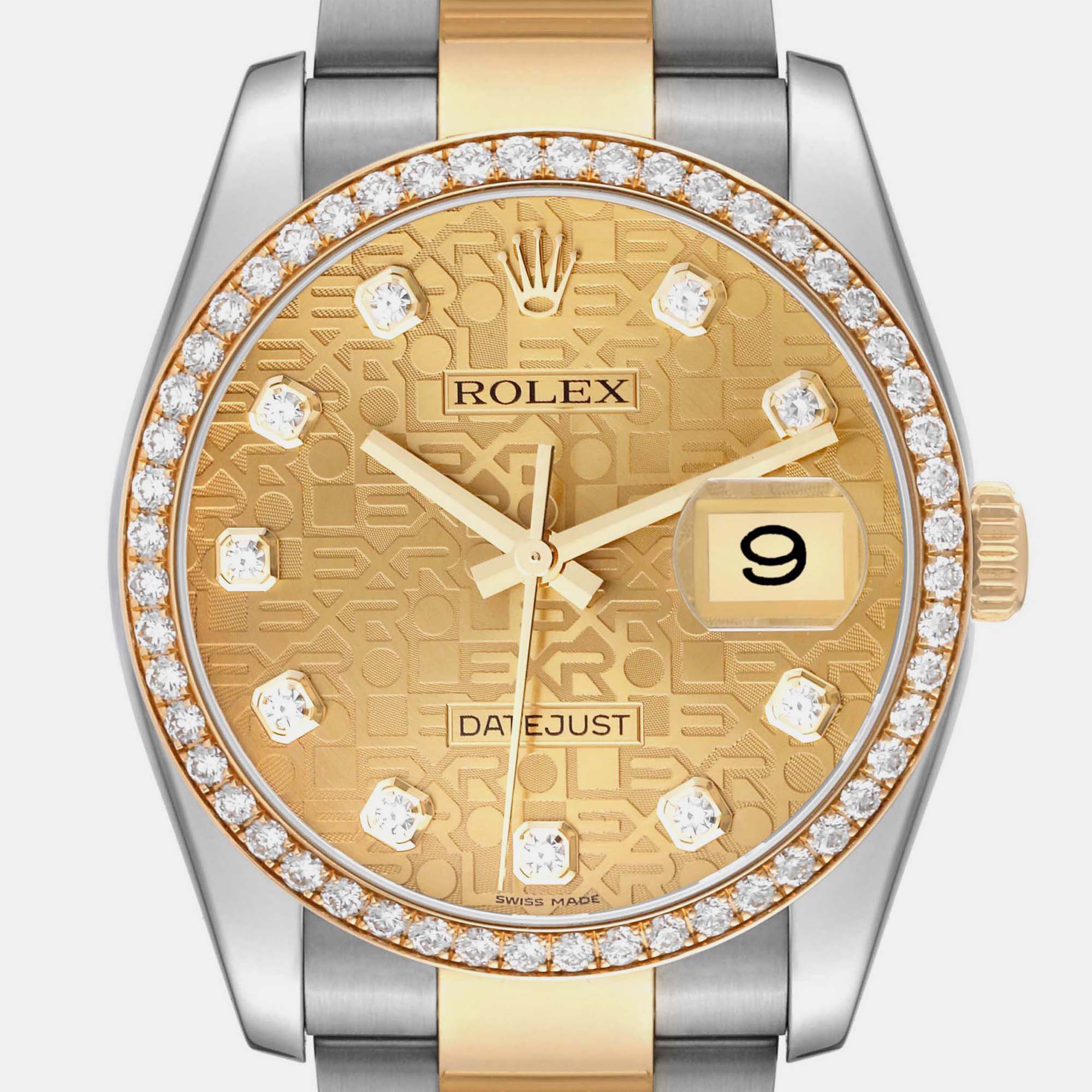 

Rolex Datejust Champagne Dial Steel Yellow Gold Diamond Men's Watch 116243 36 mm