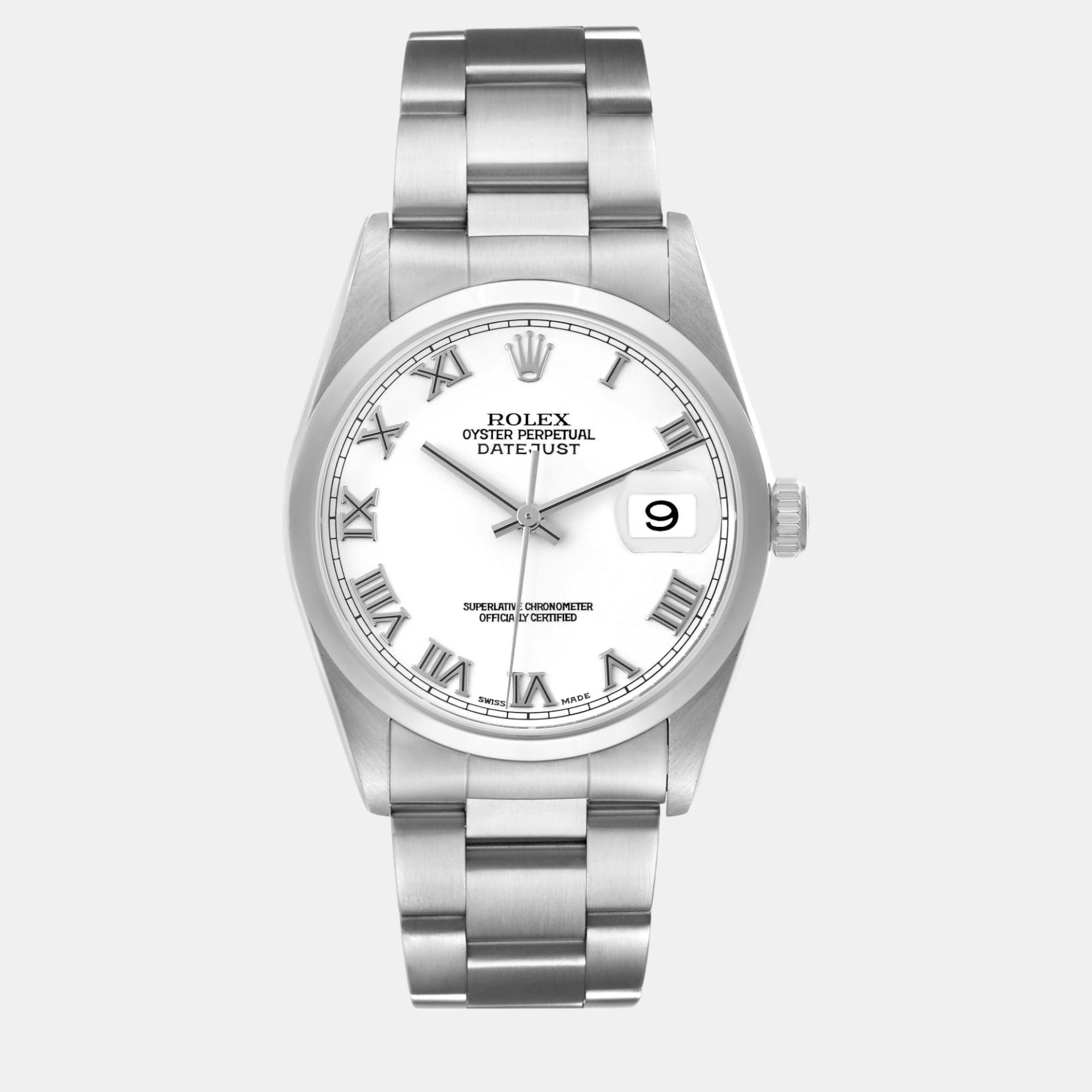 

Rolex Datejust White Roman Dial Steel Men's Watch 16200 36 mm