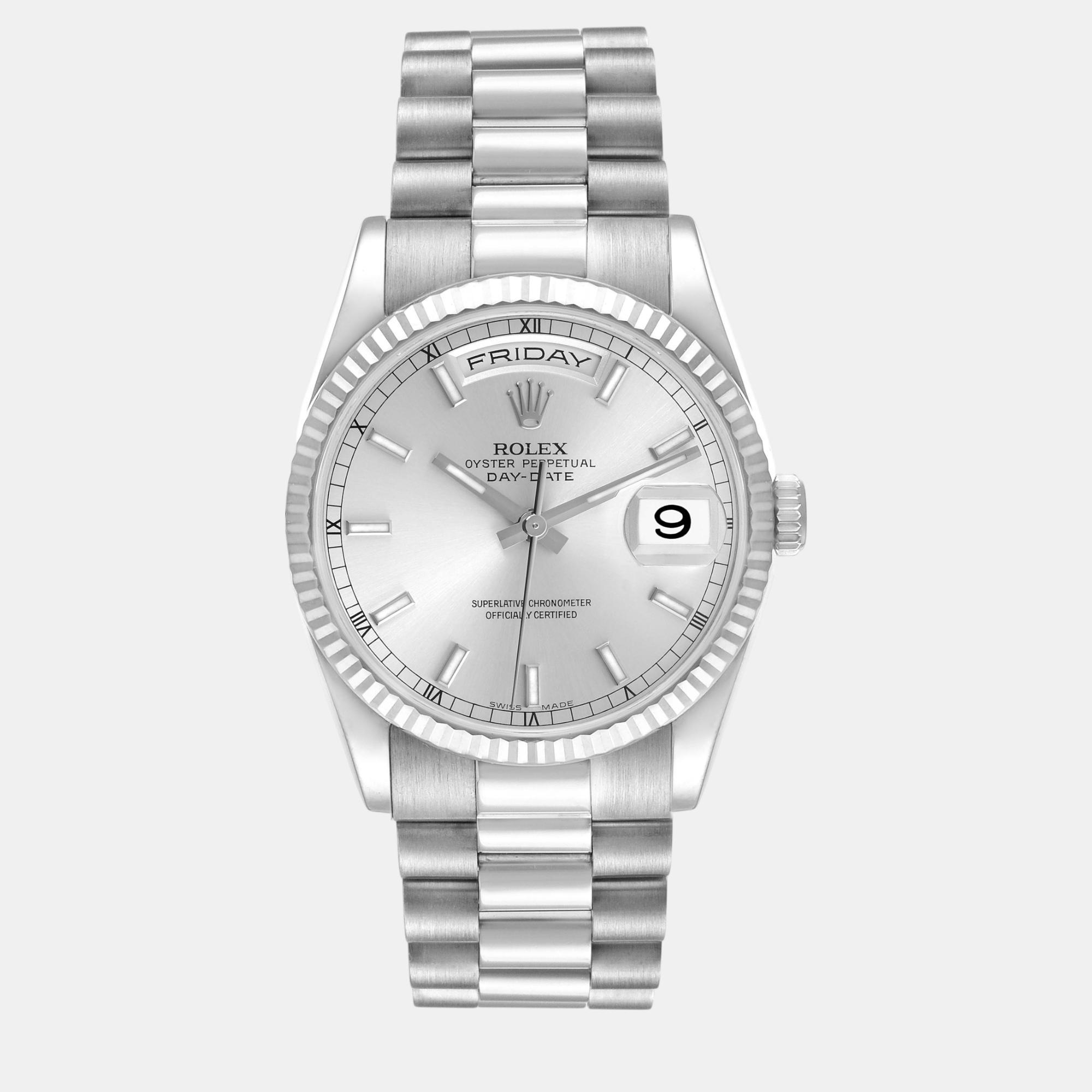 

Rolex President Day-Date White Gold Silver Dial Men's Watch 118239 36 mm