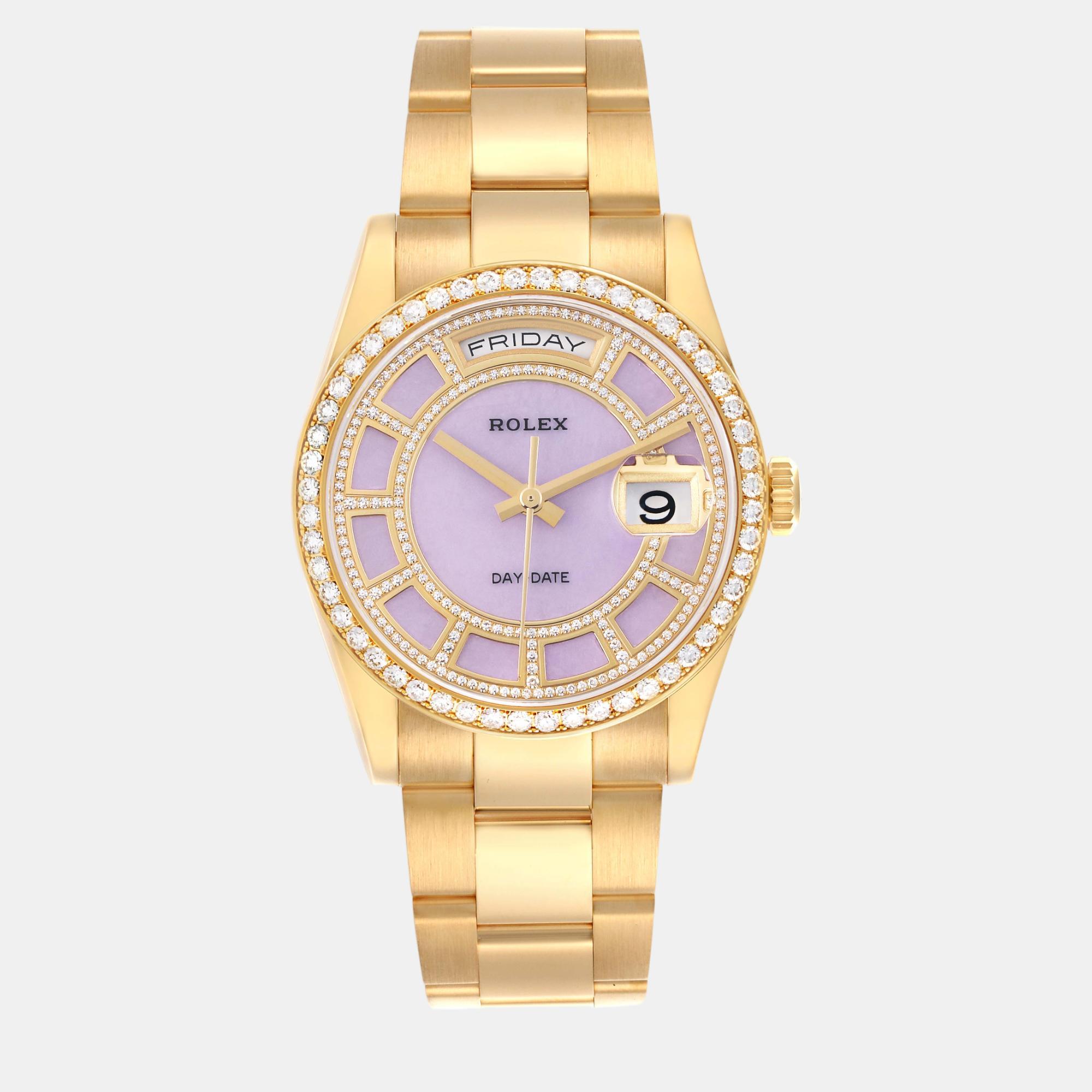 

Rolex President Day-Date Yellow Gold Lilac Diamond Men's Watch 36.0 mm, Purple