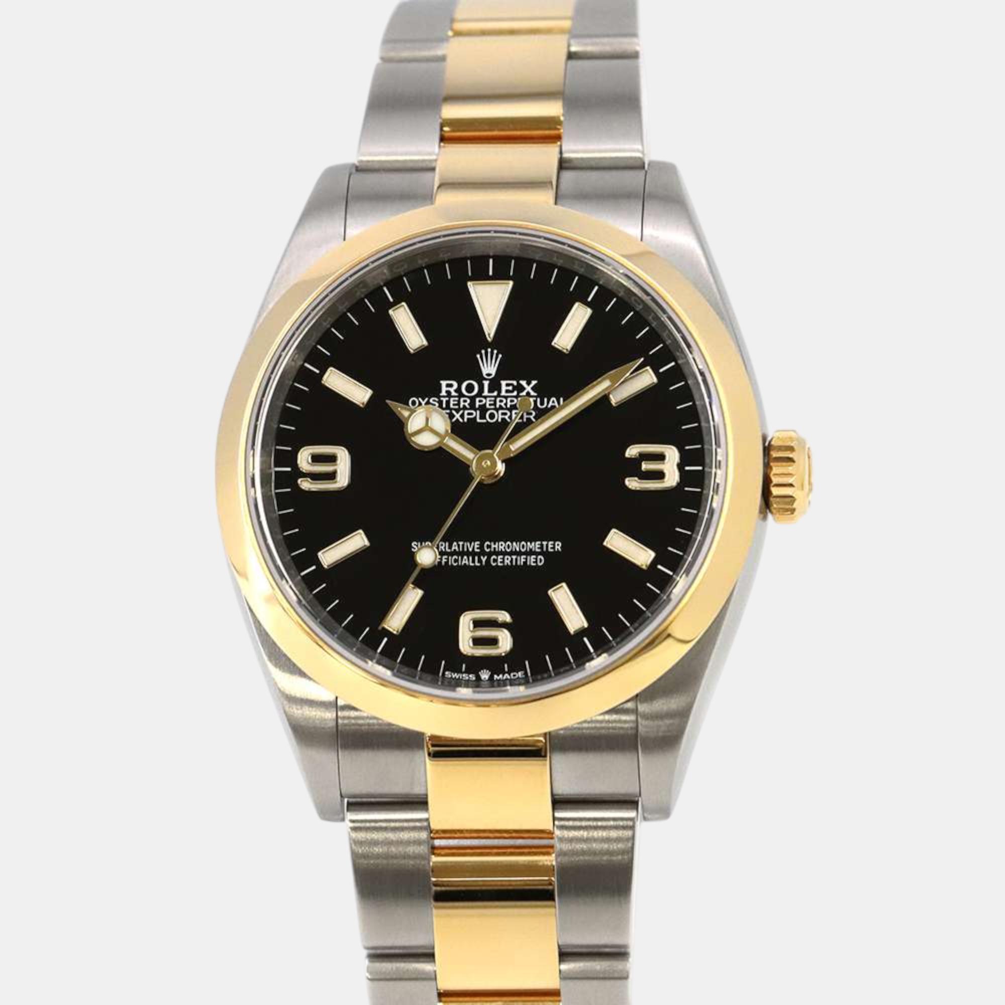 

Rolex Black 18k Yellow Gold Stainless Steel Explorer II 124273 Automatic Men's Wristwatch 36 mm