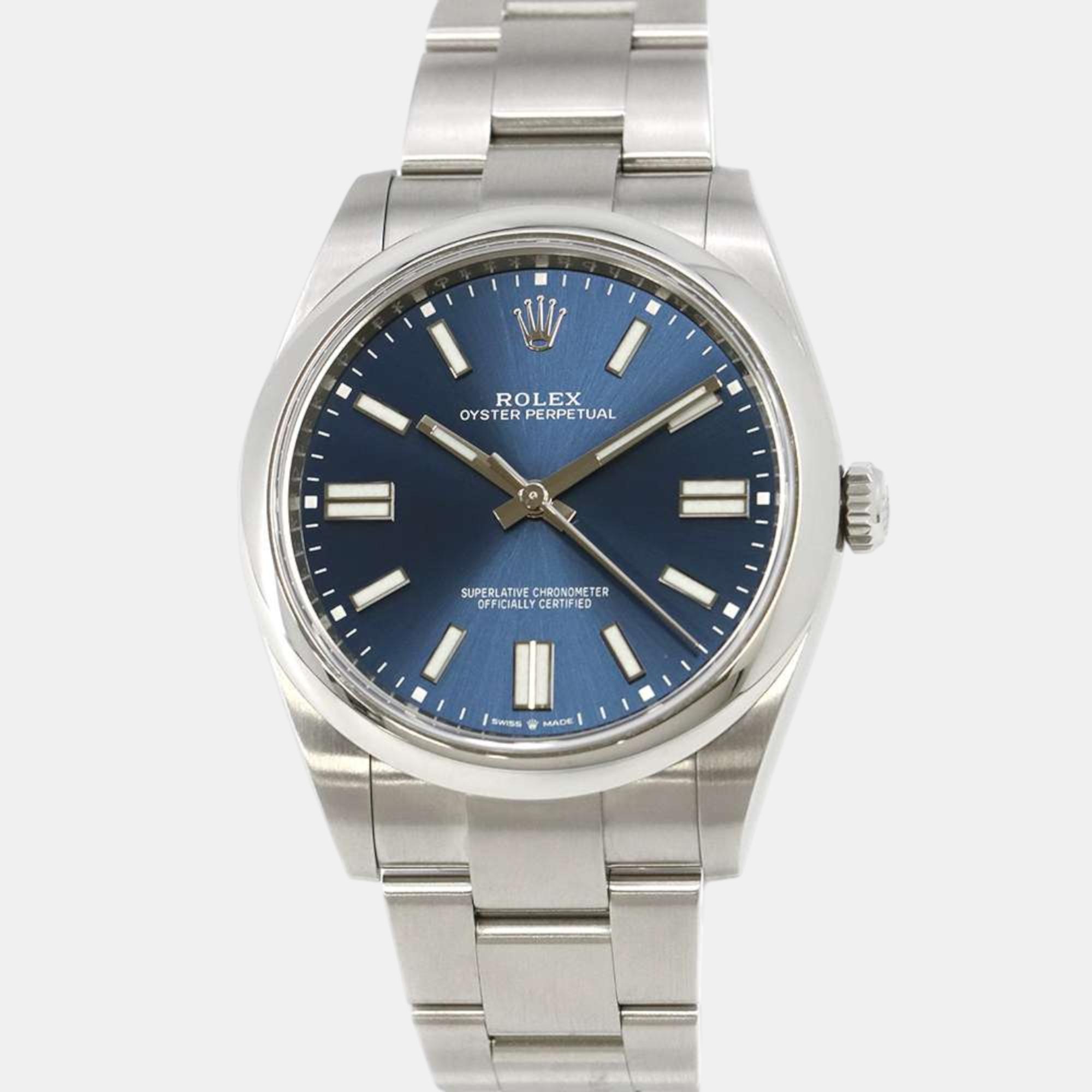 

Rolex Blue Stainless Steel Oyster Perpetual 124300 Automatic Men's Wristwatch 41 mm