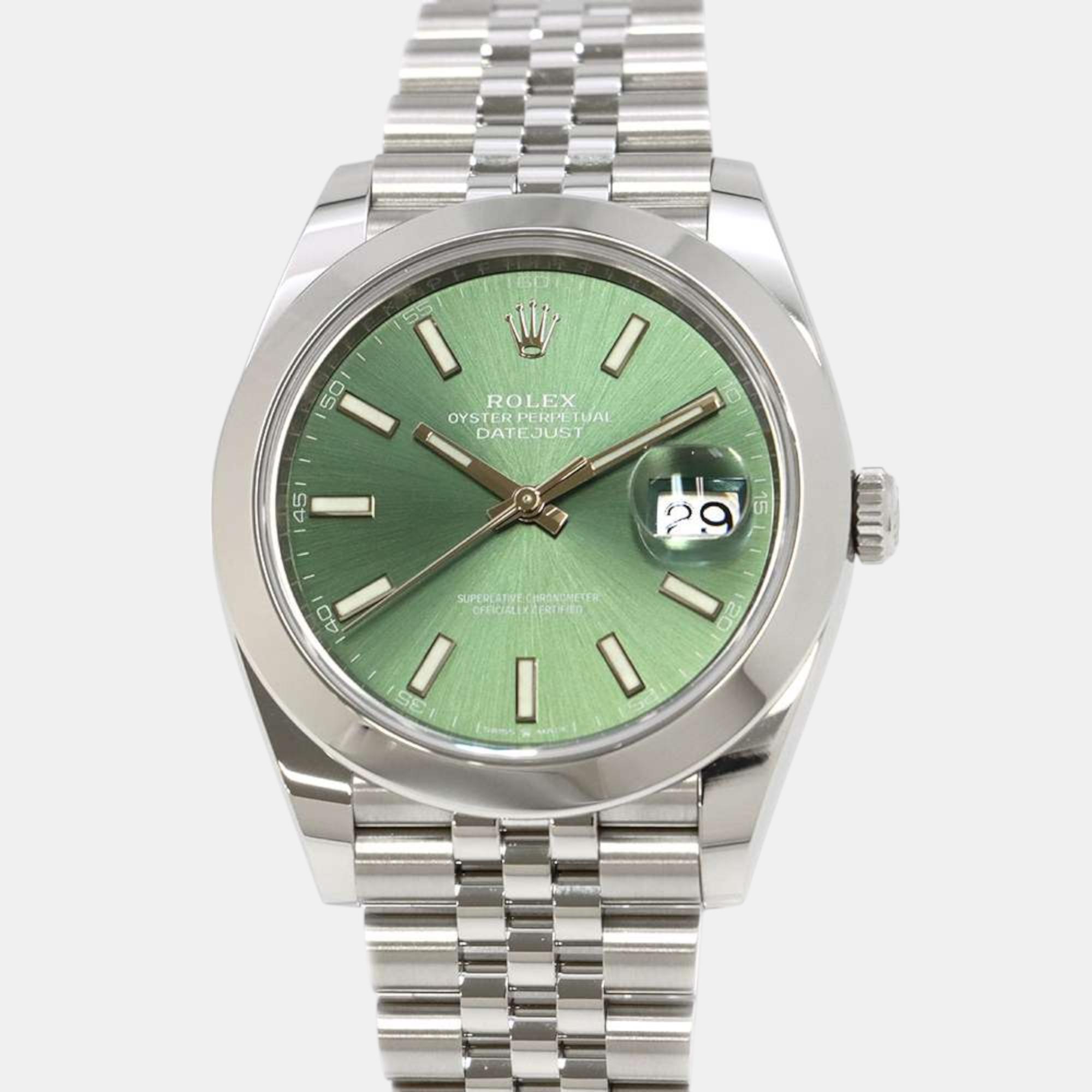 

Rolex Green Stainless Steel Datejust 126300 Automatic Men's Wristwatch 41 mm