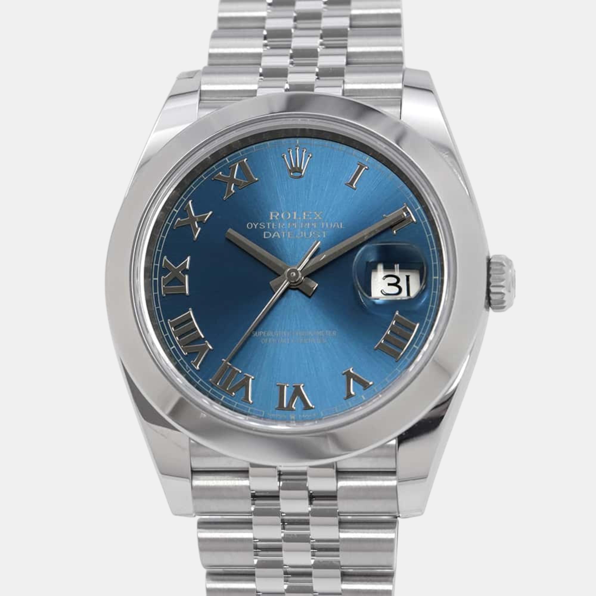 

Rolex Blue Stainless Steel Datejust 126300 Automatic Men's Wristwatch 41 mm