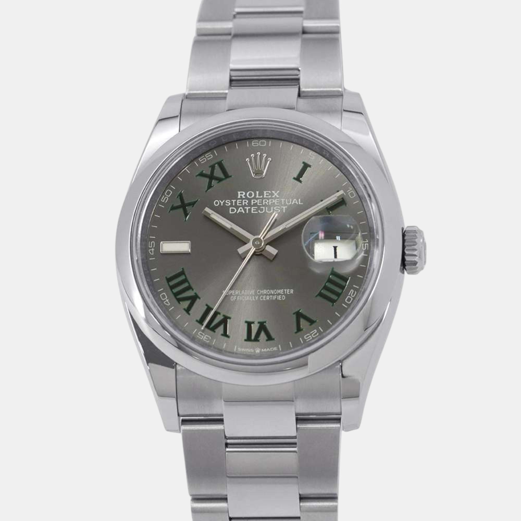 

Rolex Grey Stainless Steel Datejust 126200 Automatic Men's Wristwatch 36 mm