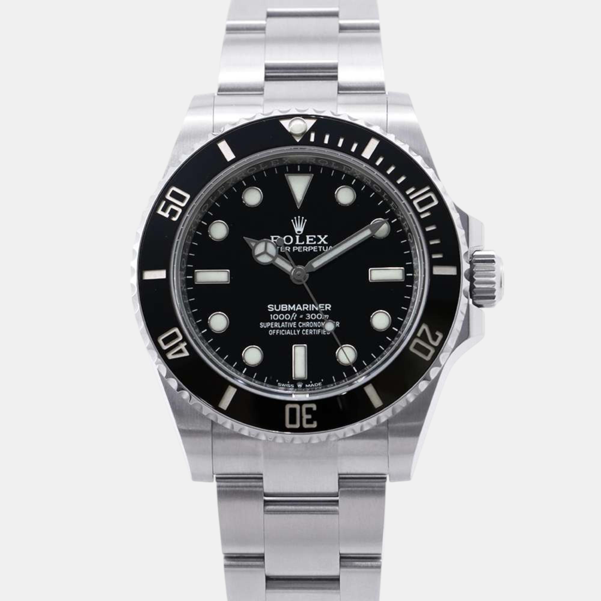 

Rolex Black Stainless Steel Submariner 124060 Automatic Men's Wristwatch 41 mm