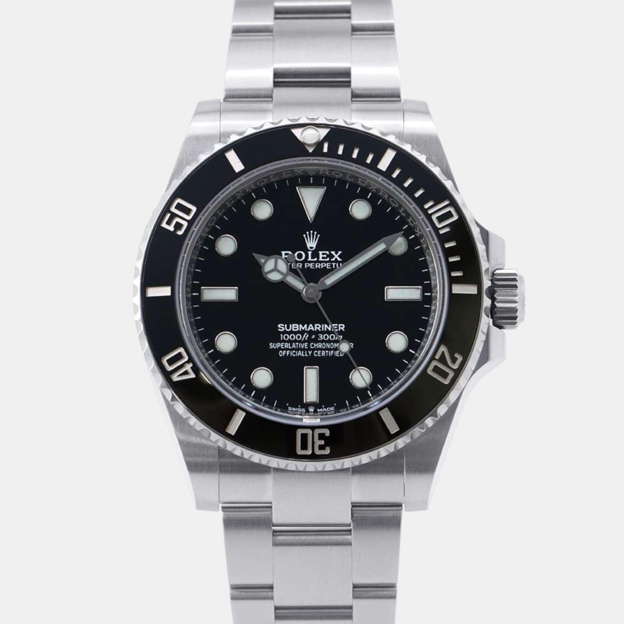 

Rolex Black Stainless Steel Submariner 124060 Automatic Men's Wristwatch 41 mm