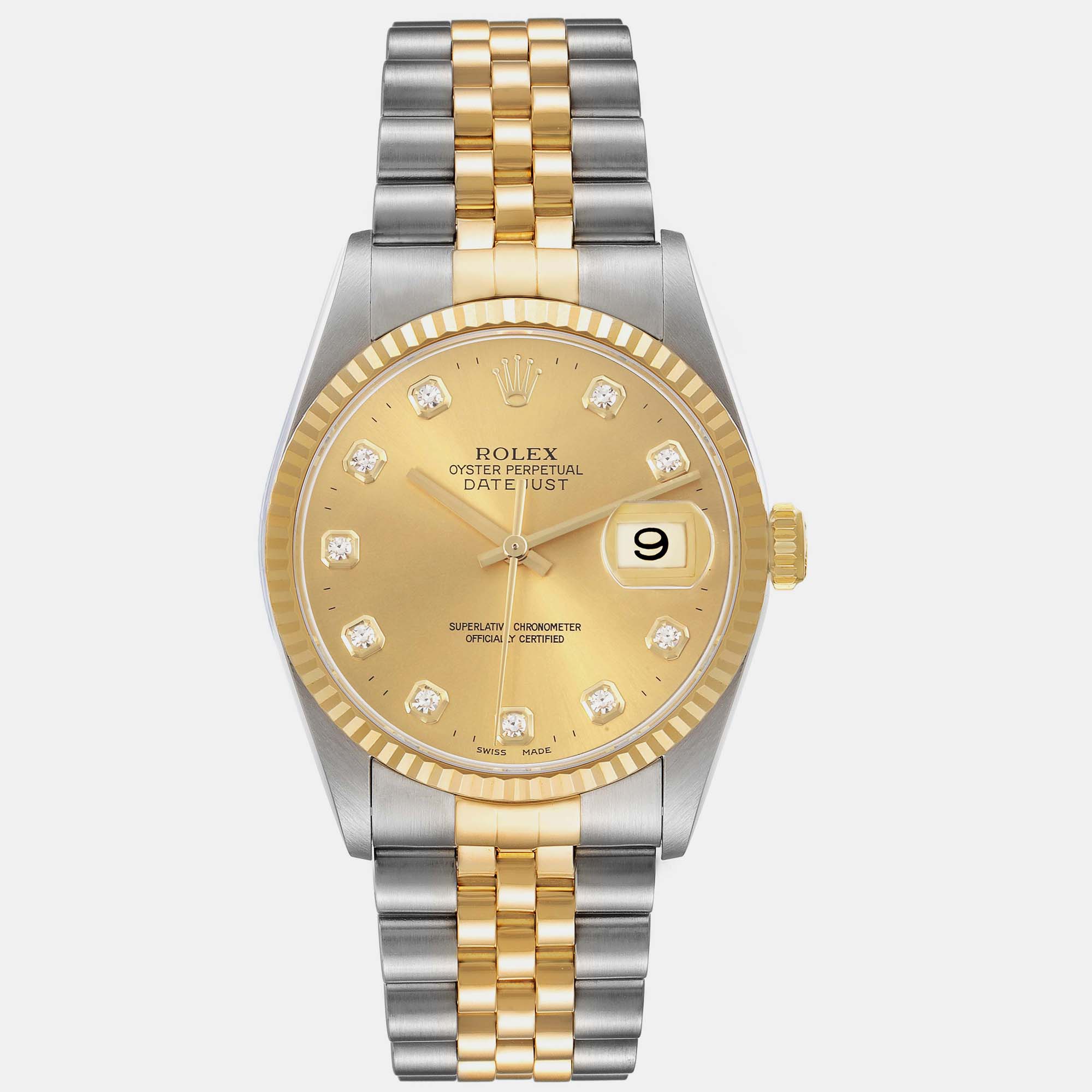 

Rolex Datejust Steel Yellow Gold Diamond Dial Men's Watch 16233 36 mm