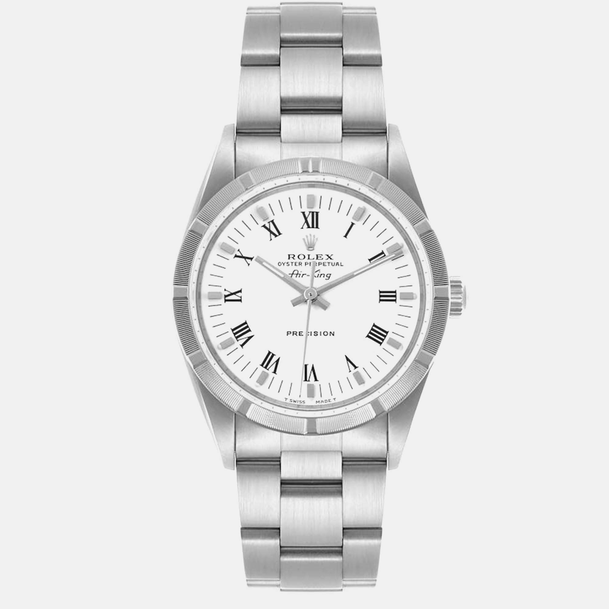 

Rolex Air King  White Roman Dial Steel Mens Watch 14010