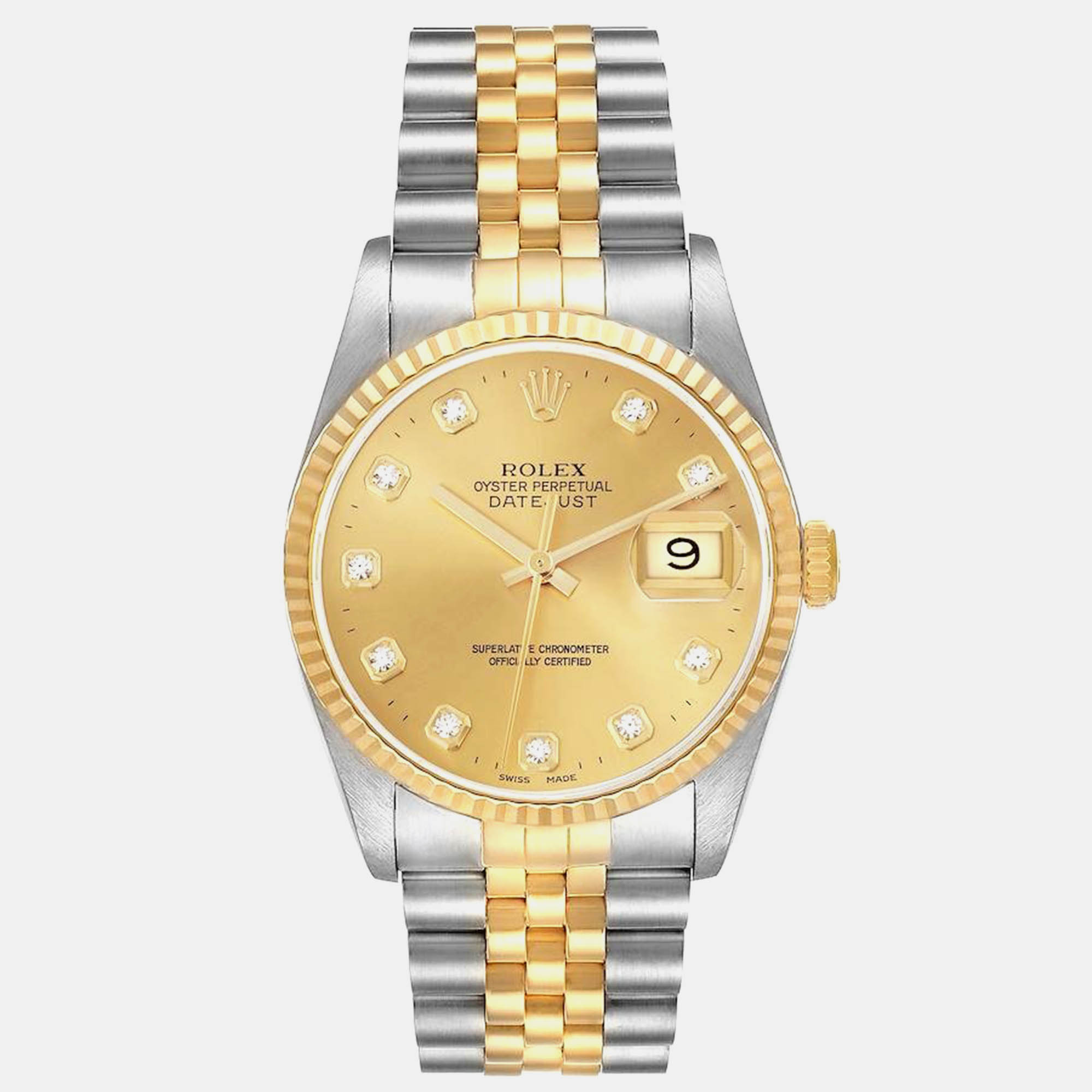 

Rolex Datejust Steel Yellow Gold Diamond Dial Mens Watch 16233