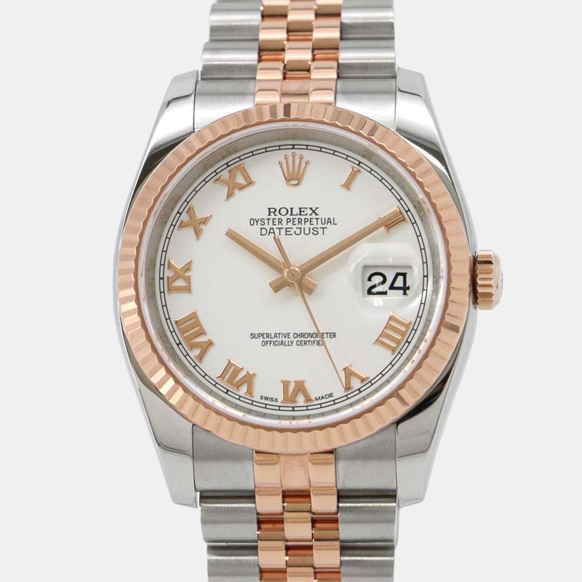 

Rolex White 18k Rose Gold Stainless Steel Datejust 116231 Automatic Men's Wristwatch 36 mm