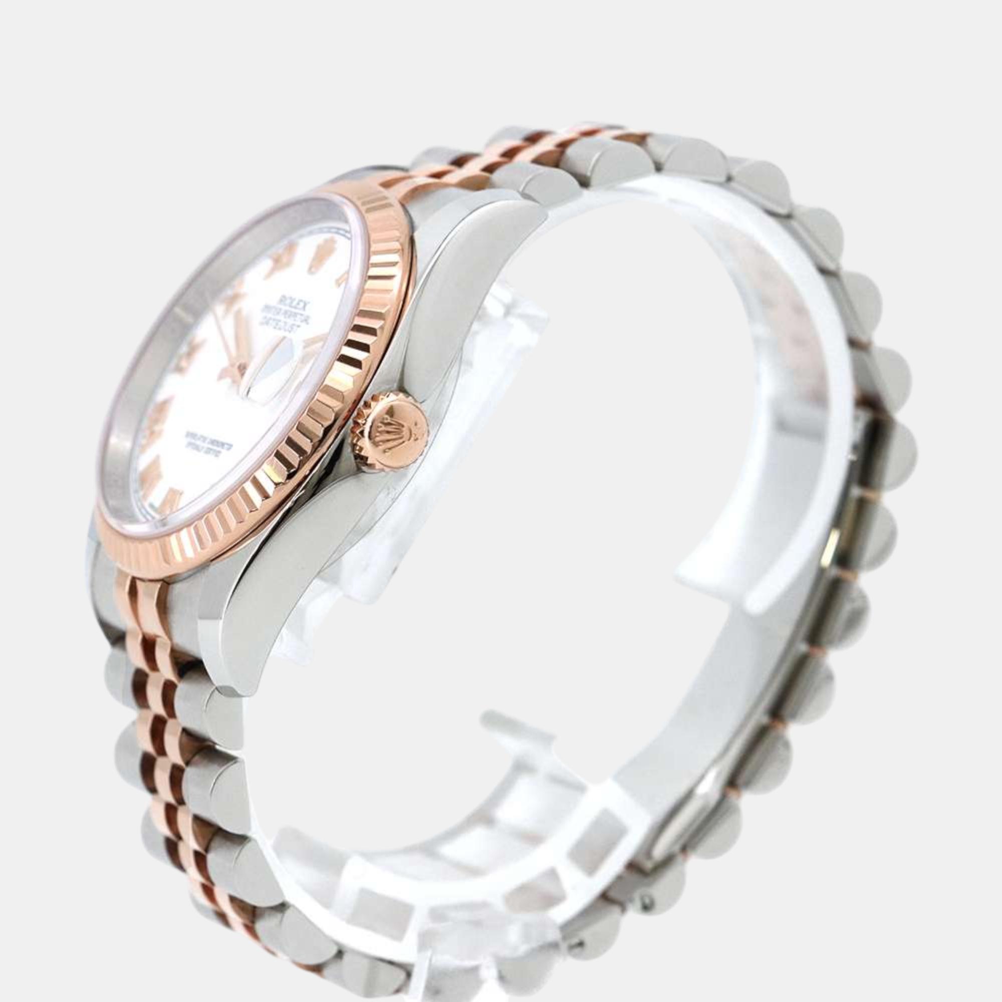 Rolex White 18k Rose Gold Stainless Steel Datejust 116231 Automatic Men`s Wristwatch 36 mm 