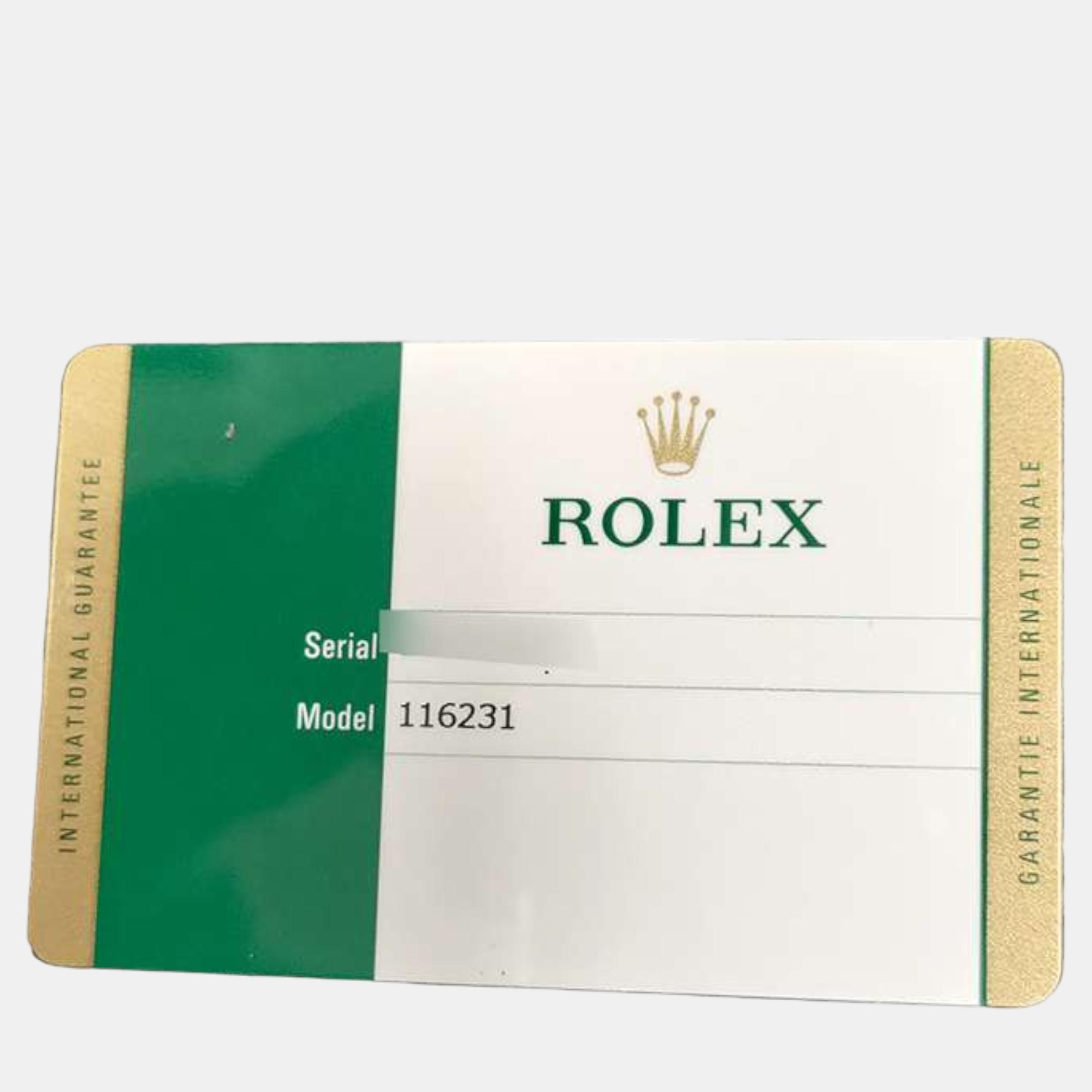 Rolex White 18k Rose Gold Stainless Steel Datejust 116231 Automatic Men`s Wristwatch 36 mm 