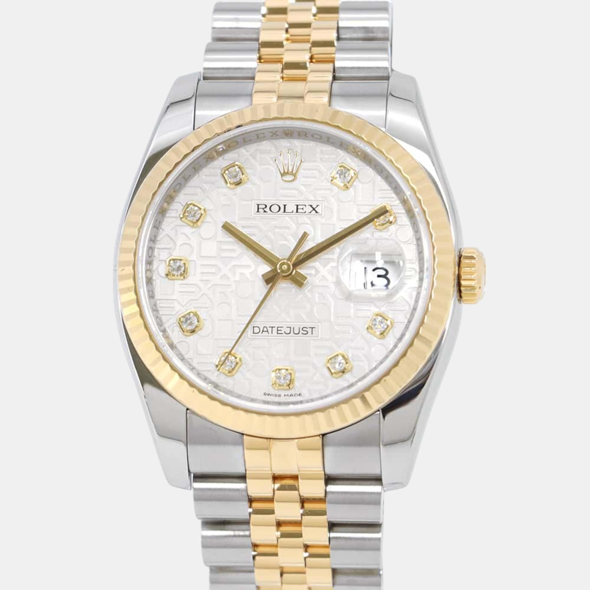 

Rolex Silver 18k Yellow Gold Stainless Steel Datejust 116233 Automatic Men's Wristwatch 36 mm