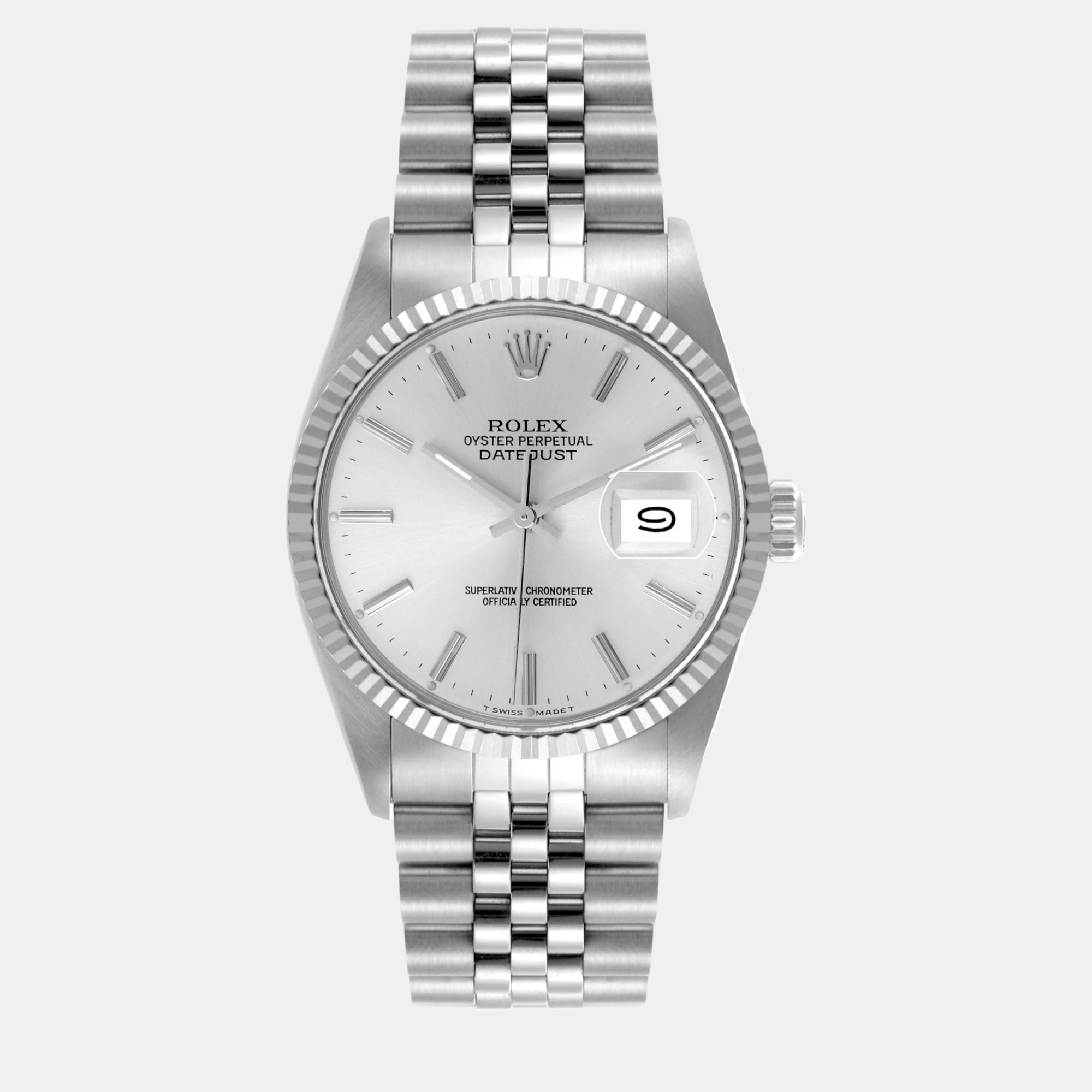 

Rolex Datejust Steel White Gold Silver Dial Vintage Men's Watch 16014