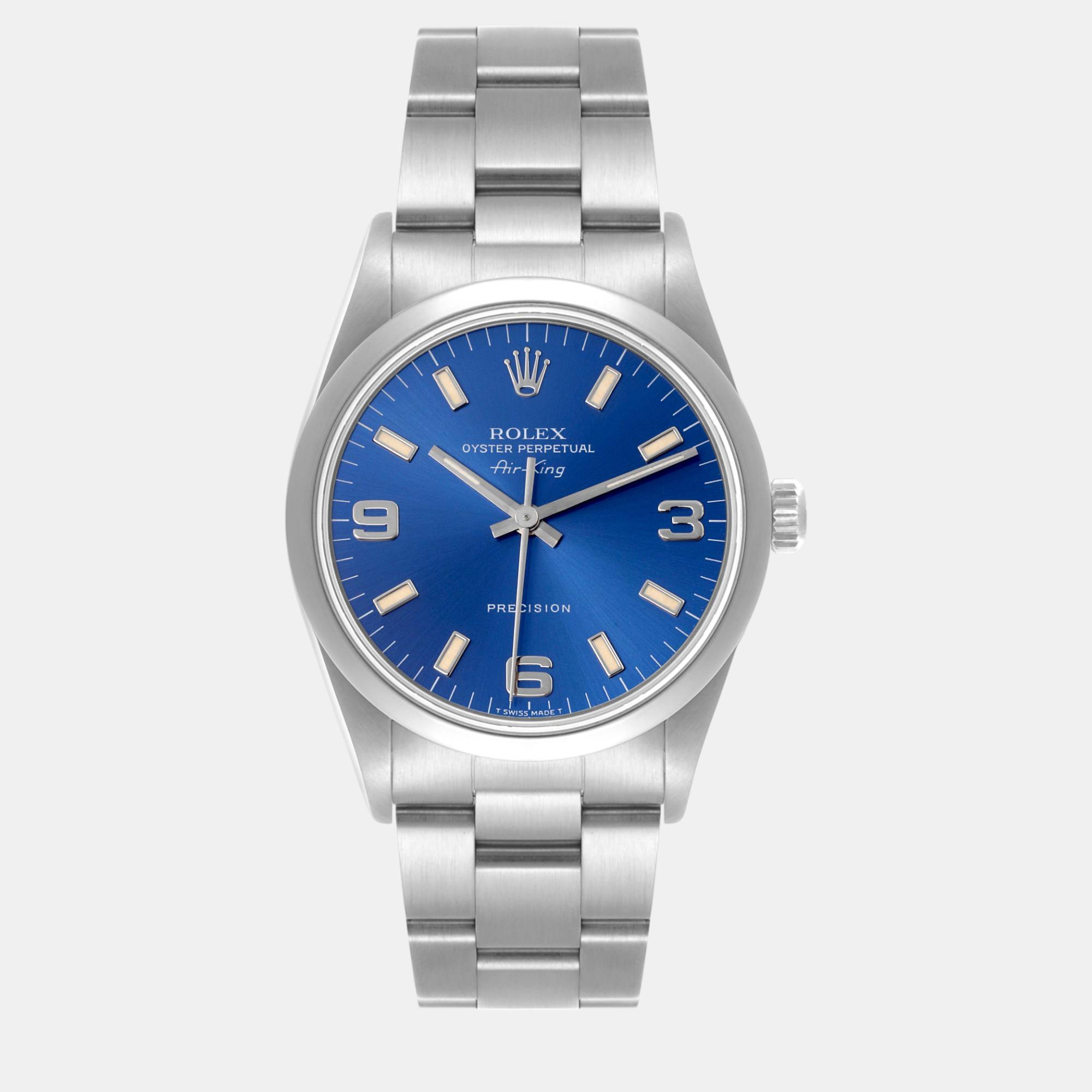 

Rolex Air King  Blue Dial Smooth Bezel Steel Men's Watch 14000