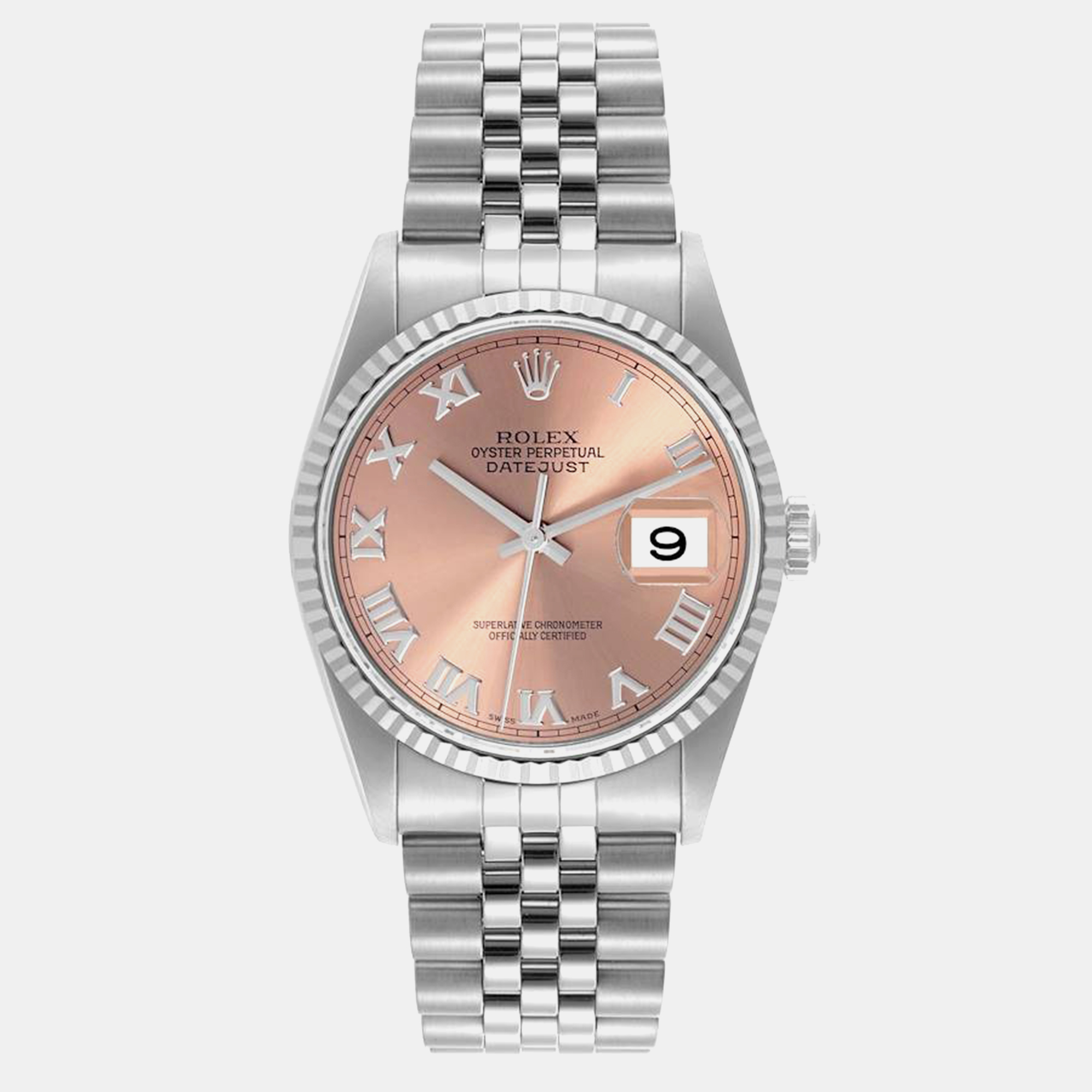 

Rolex Datejust Steel White Gold Salmon Roman Dial Men's Watch 36 mm, Pink