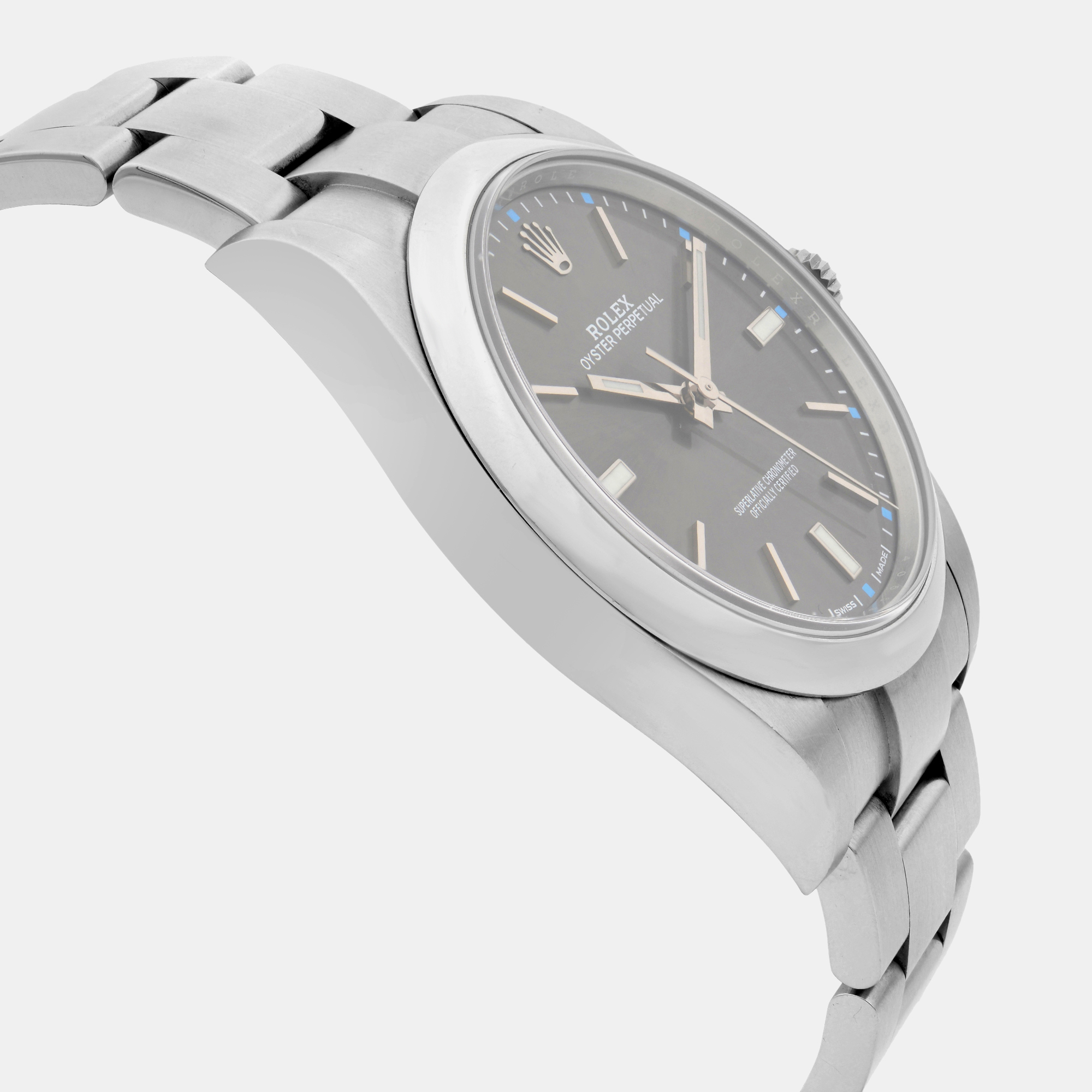 Rolex Grey Stainless Steel Oyster Perpetual 114300 Automatic Men`s Wristwatch 39 mm 