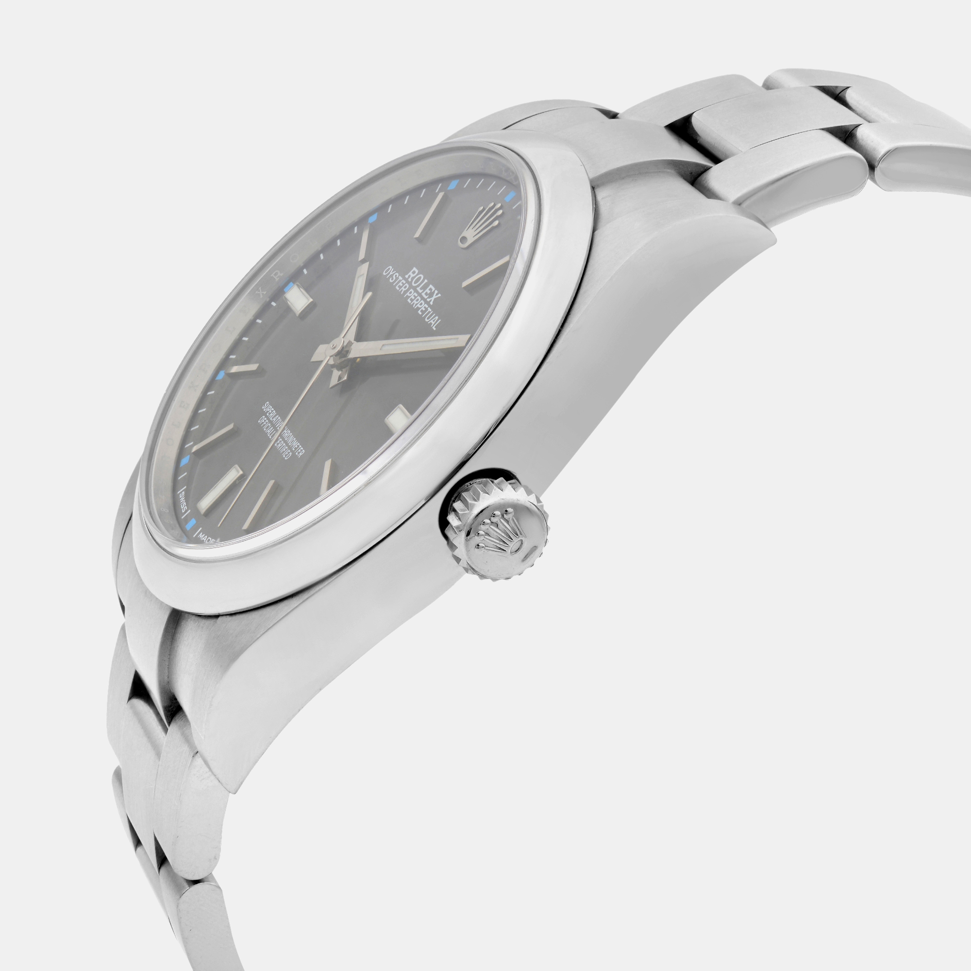 Rolex Grey Stainless Steel Oyster Perpetual 114300 Automatic Men`s Wristwatch 39 mm 
