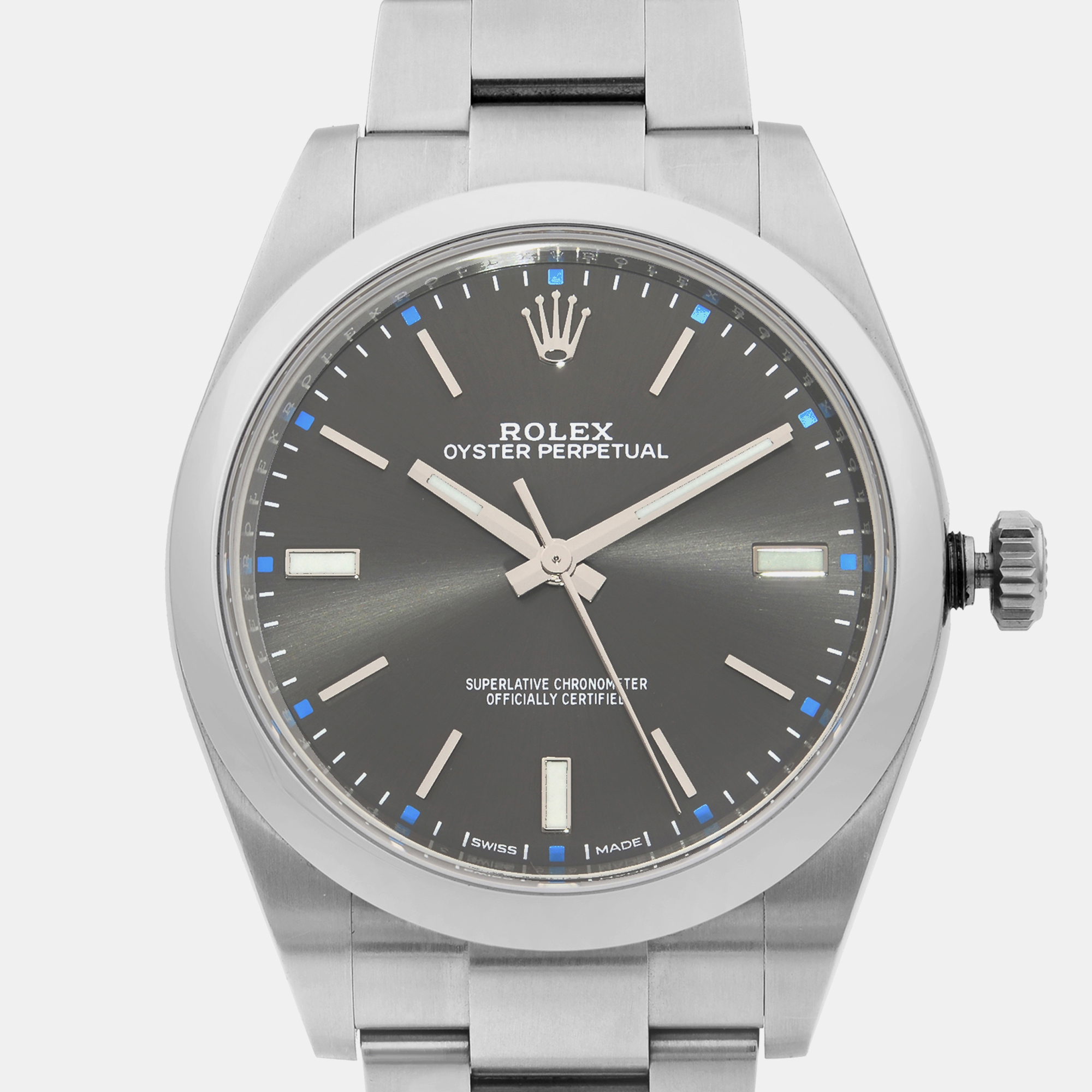 Rolex Grey Stainless Steel Oyster Perpetual 114300 Automatic Men`s Wristwatch 39 mm 