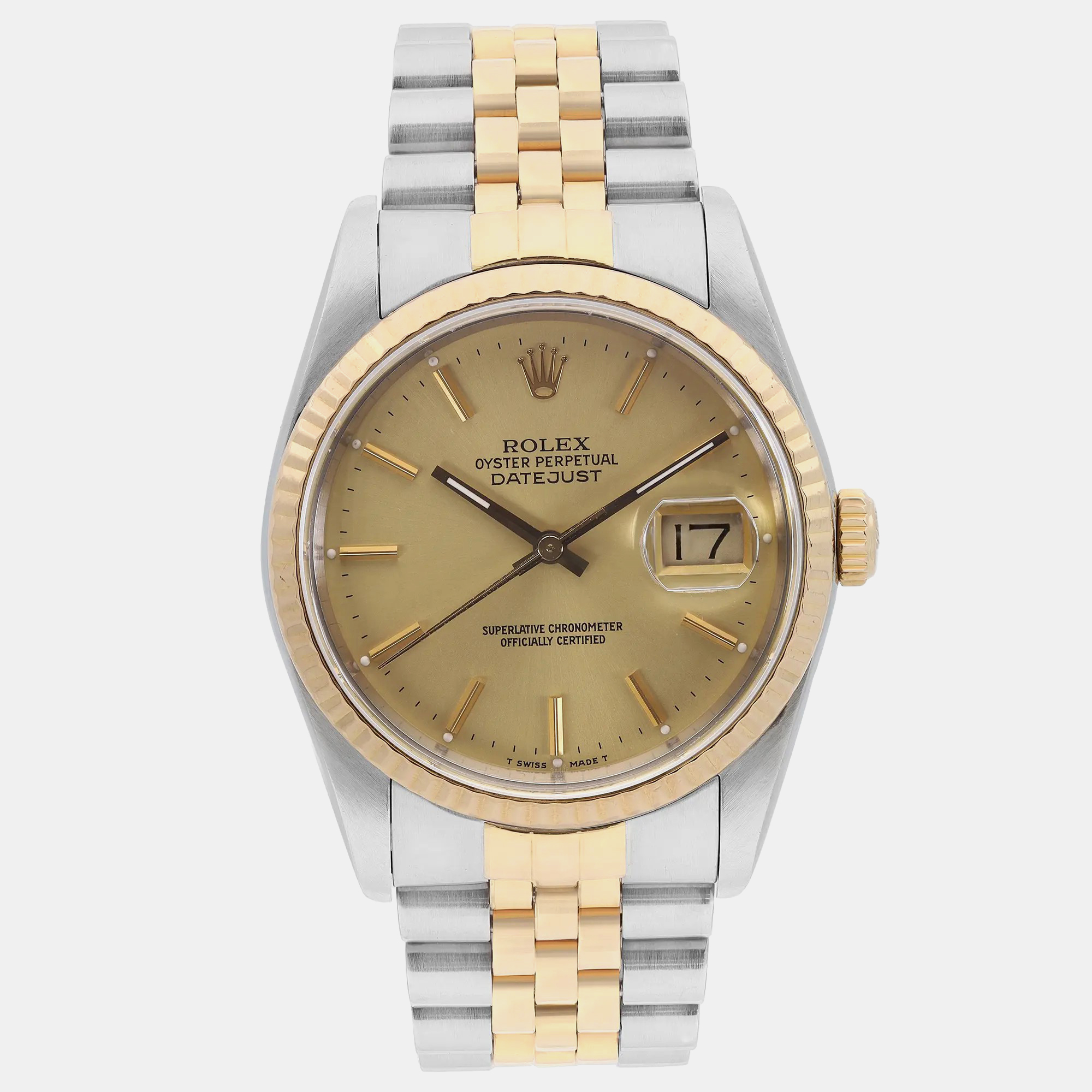 

Rolex Champagne 18k Yellow Gold Stainless Steel Datejust 16233 Automatic Men's Wristwatch 36 mm