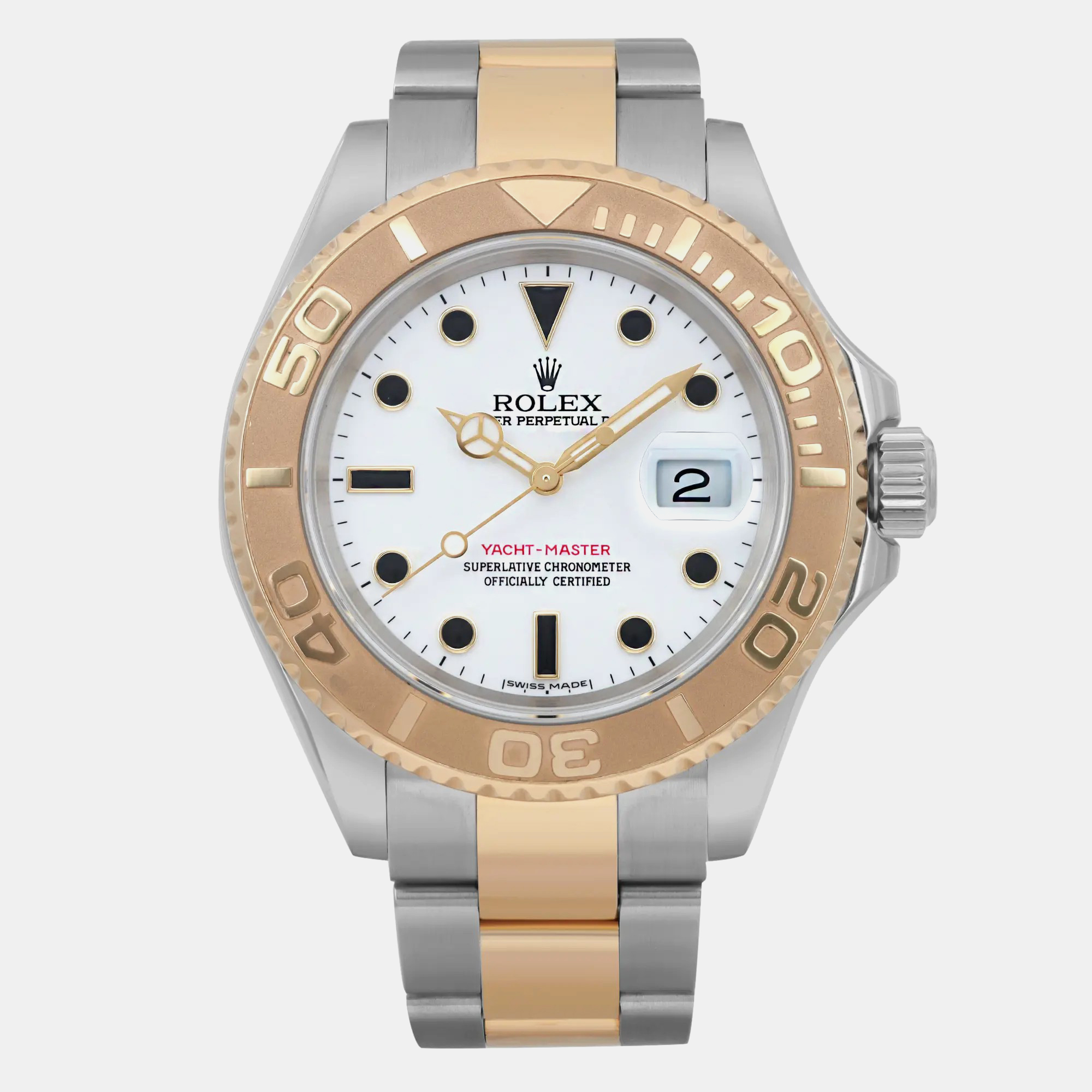 

Rolex White 18k Yellow Gold Stainless Steel Yacht-Master 16623 Automatic Men's Wristwatch 40 mm