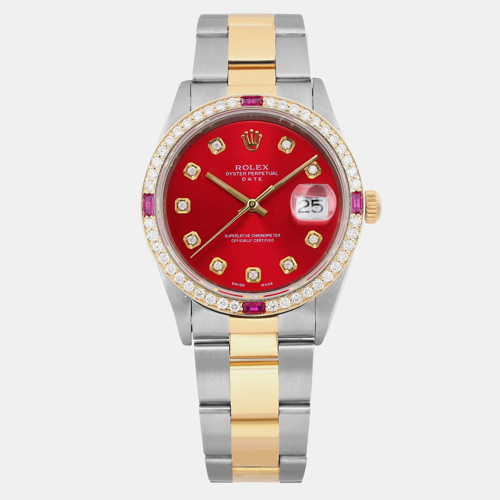 

Rolex Red 18K Gold Stainless Steel Oyster Perpetual Date 15223 Automatic Women's Wristwatch