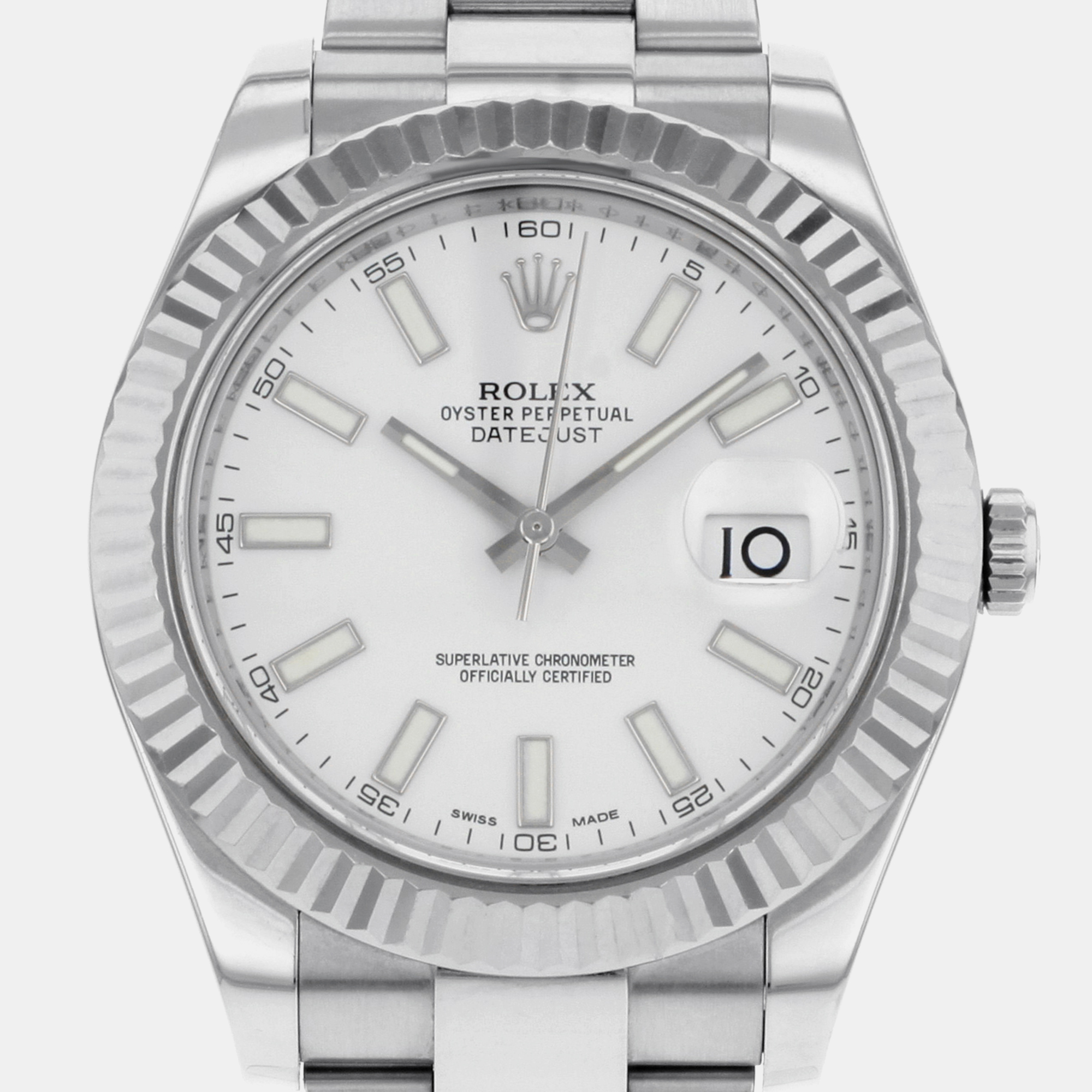 Rolex White Stainless Steel Datejust II 116334 Automatic Men`s Wristwatch 41mm 