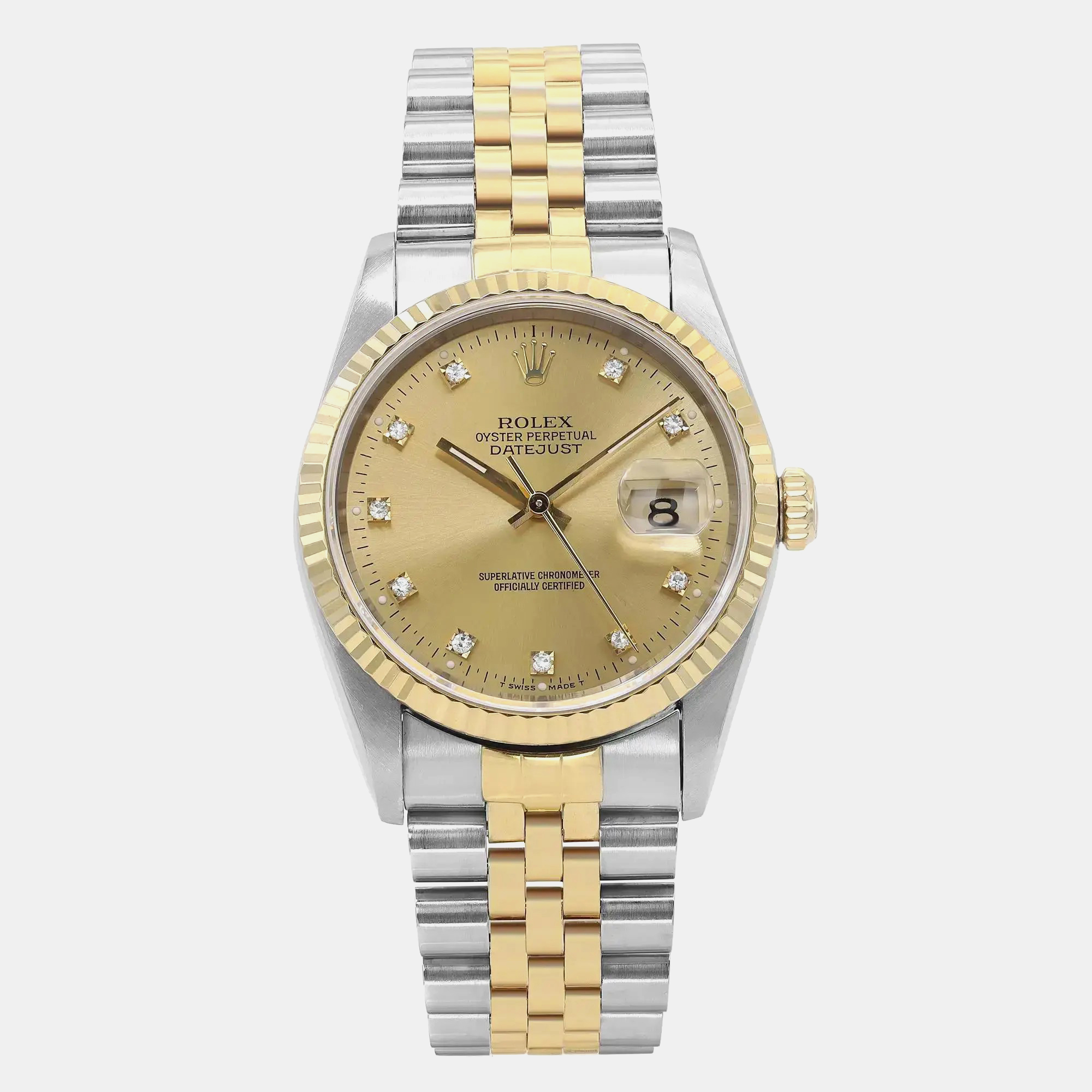 

Rolex Gold 18K Gold Stainless Steel Datejust 16233 Automatic Women's Wristwatch