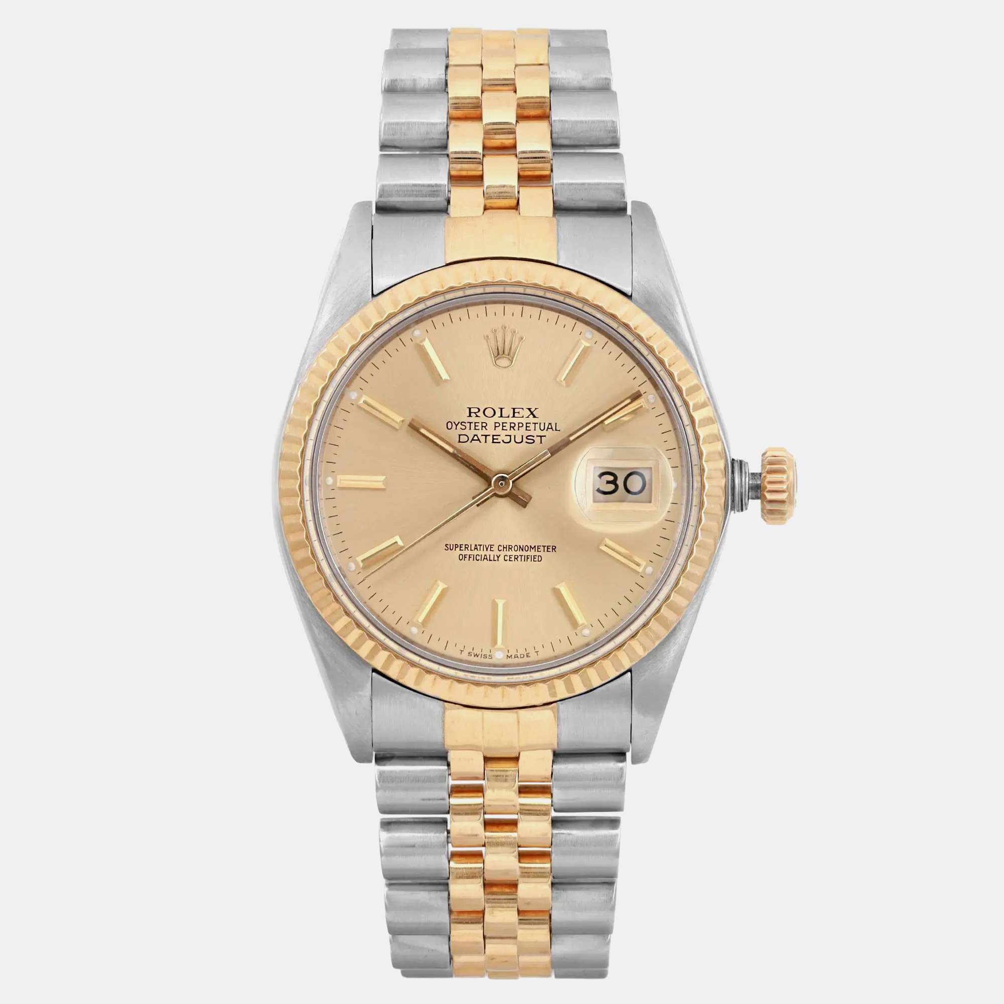 

Rolex Champagne 18K Yellow Gold Stainless Steel Datejust 16013 Automatic Men's Wristwatch 36 mm