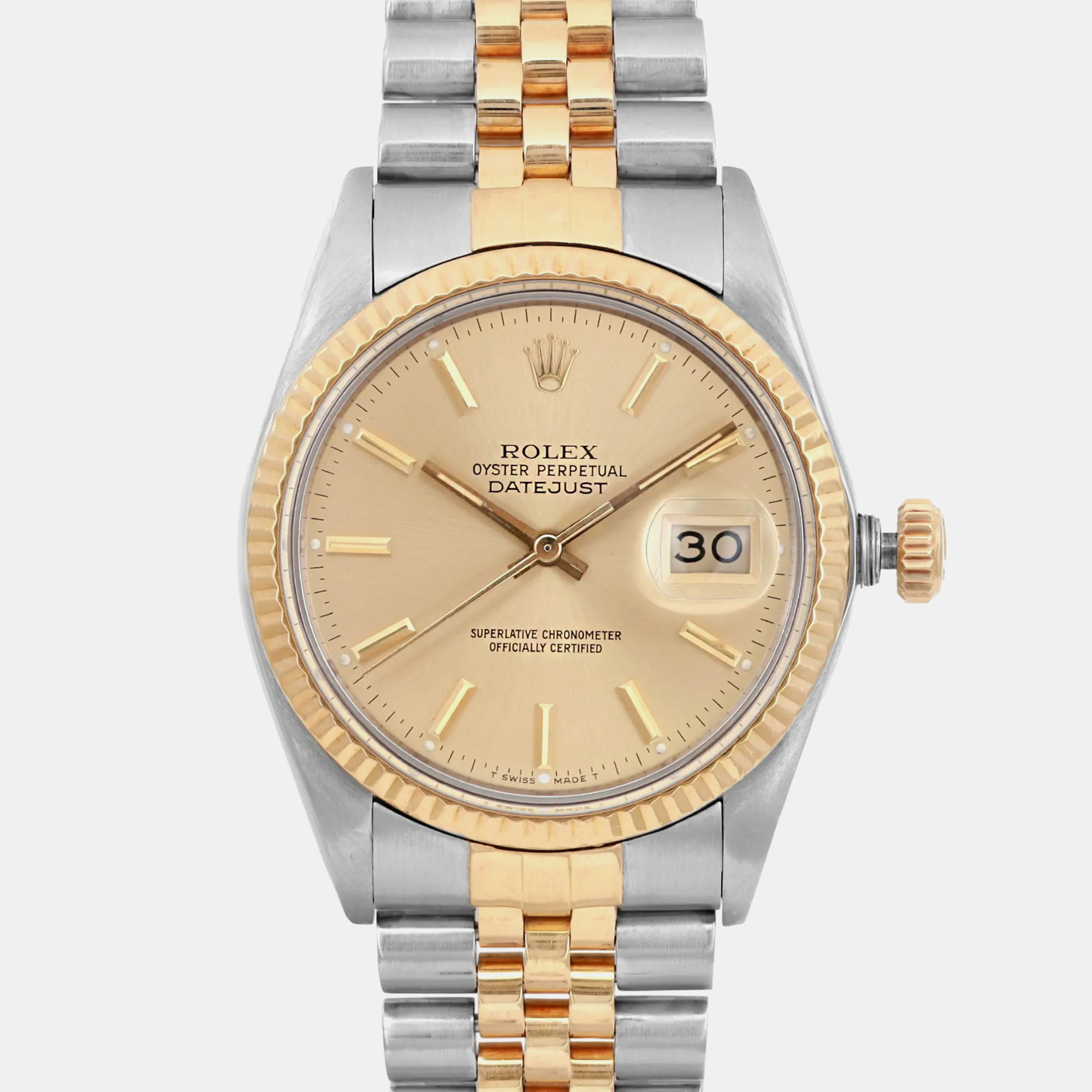 Rolex Champagne 18K Yellow Gold Stainless Steel Datejust 16013 Automatic Men`s Wristwatch 36 mm 