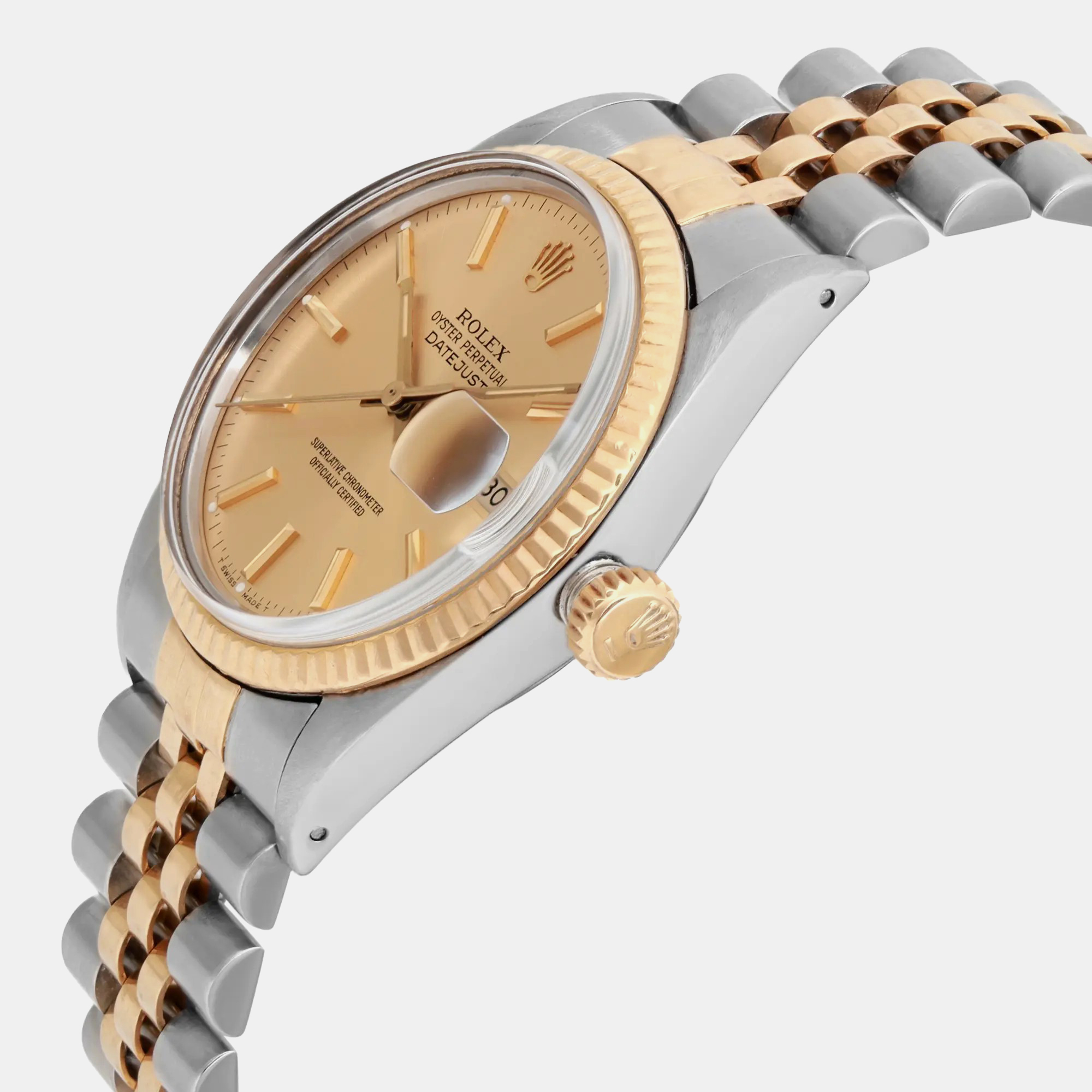 Rolex Champagne 18K Yellow Gold Stainless Steel Datejust 16013 Automatic Men`s Wristwatch 36 mm 