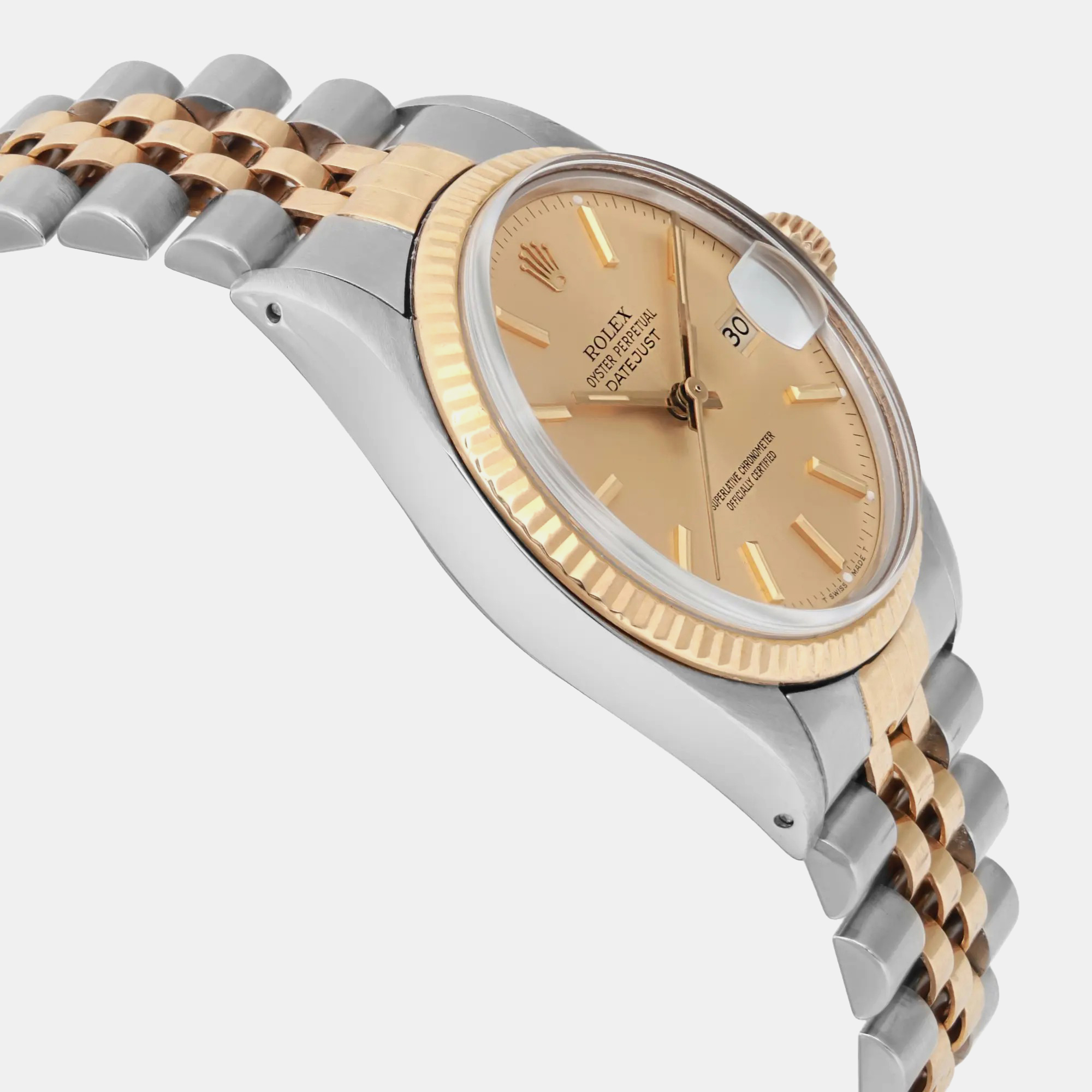 Rolex Champagne 18K Yellow Gold Stainless Steel Datejust 16013 Automatic Men`s Wristwatch 36 mm 