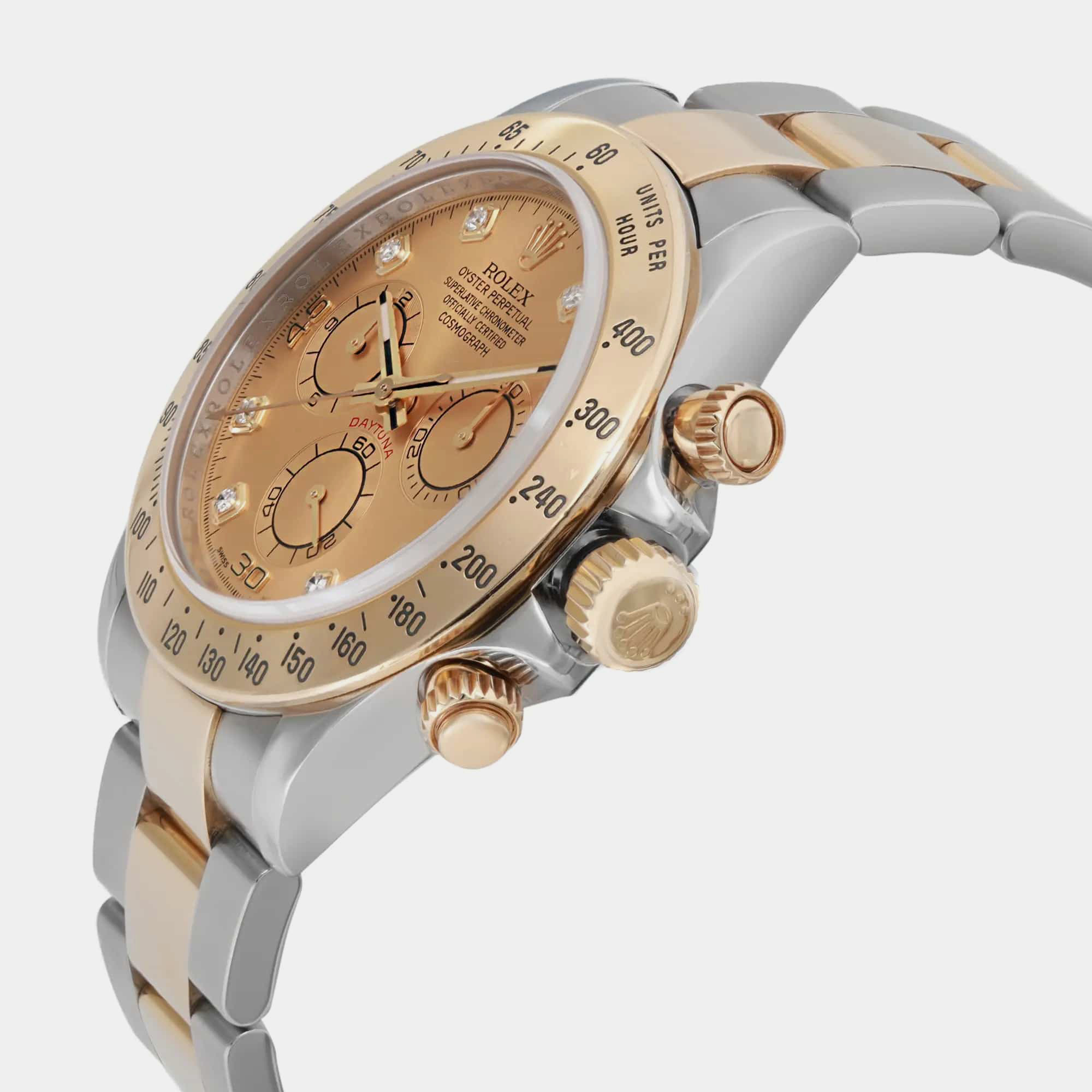 Rolex Champagne Diamond 18K Yellow Gold Stainless Steel Cosmograph Daytona 116523 Automatic Men`s Wristwatch 40 mm 