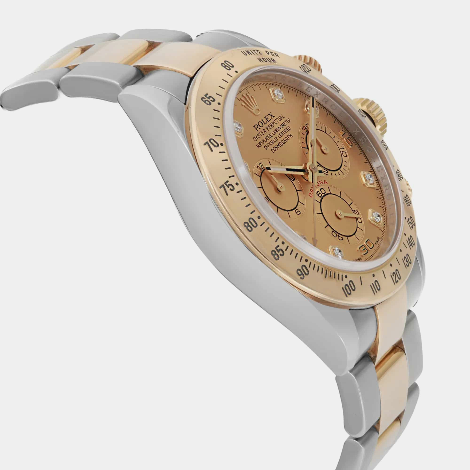 Rolex Champagne Diamond 18K Yellow Gold Stainless Steel Cosmograph Daytona 116523 Automatic Men`s Wristwatch 40 mm 