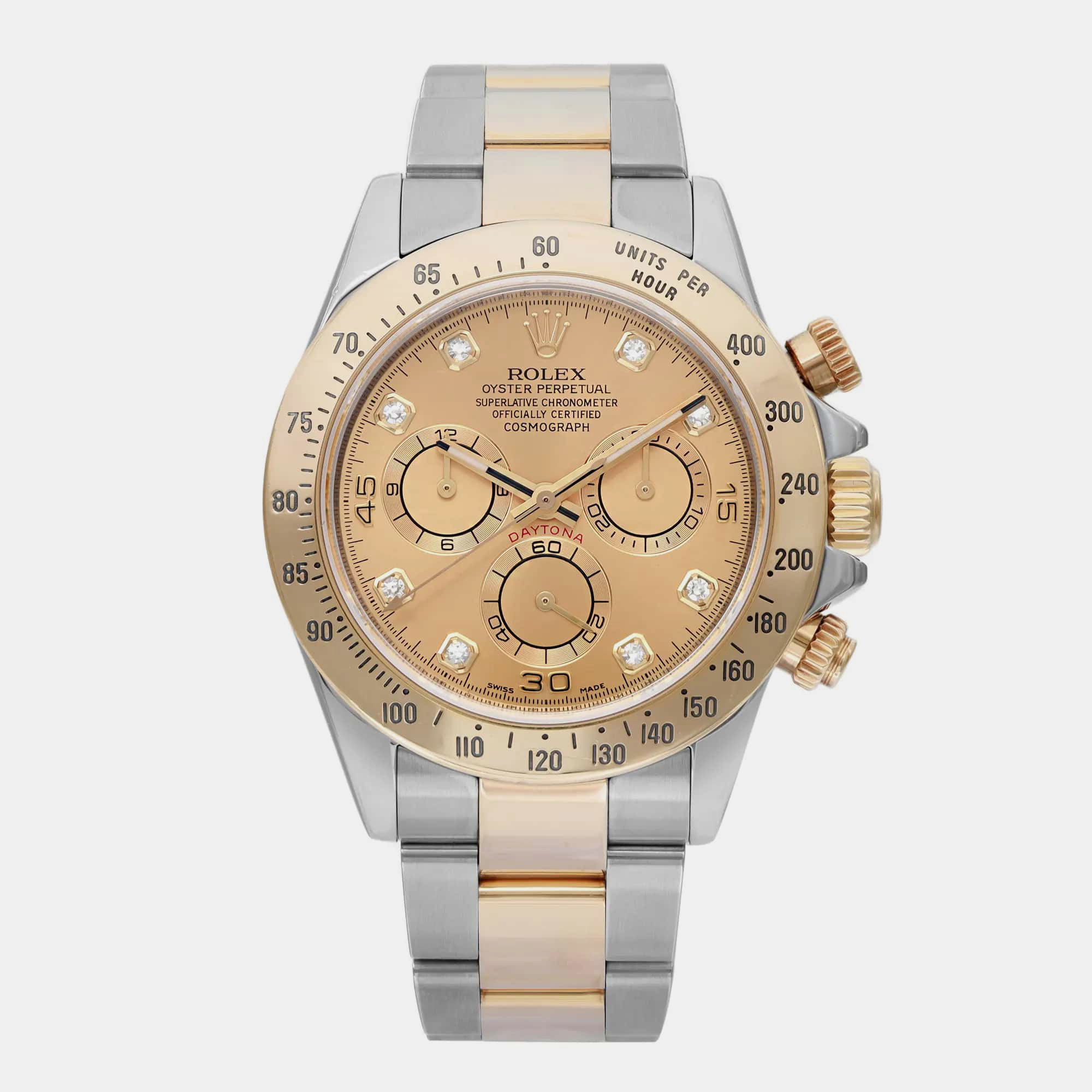 

Rolex Champagne Diamond 18K Yellow Gold Stainless Steel Cosmograph Daytona 116523 Automatic Men's Wristwatch 40 mm