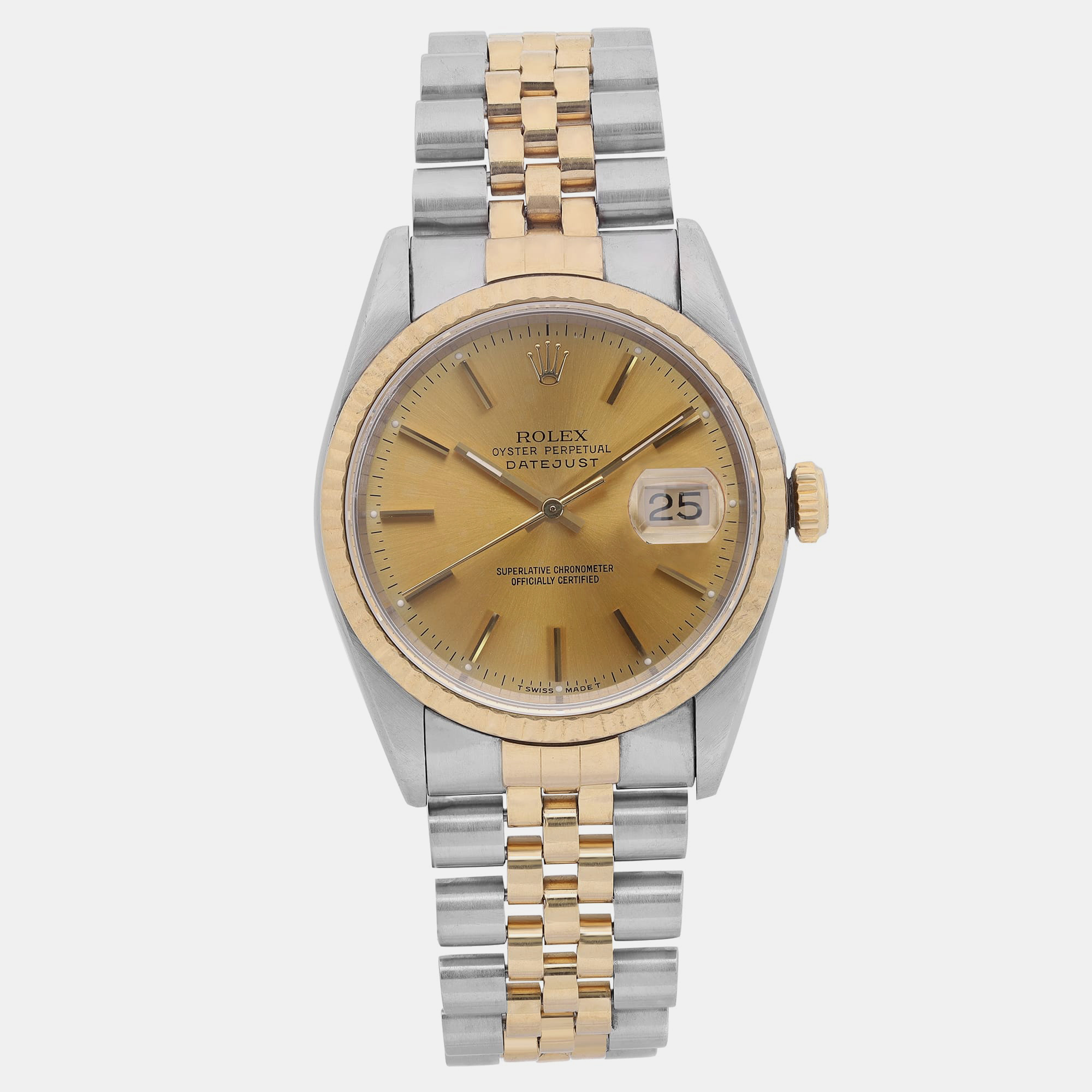 

Rolex Champagne 18K Yellow Gold Stainless Steel Datejust 16233 Automatic Men's Wristwatch 36 mm