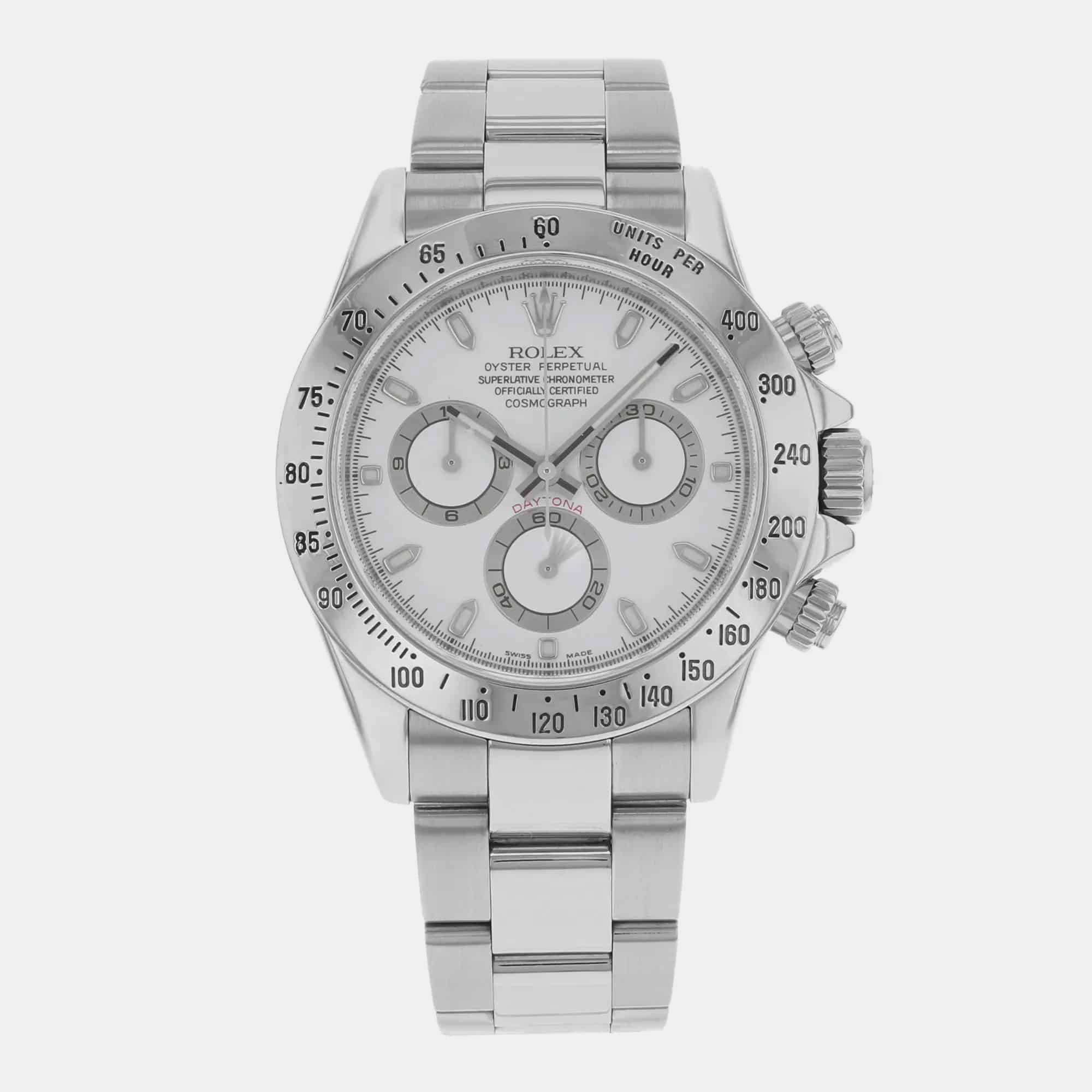 

Rolex White Stainless Steel Cosmograph Daytona Automatic Men's Wristwatch 40 mm